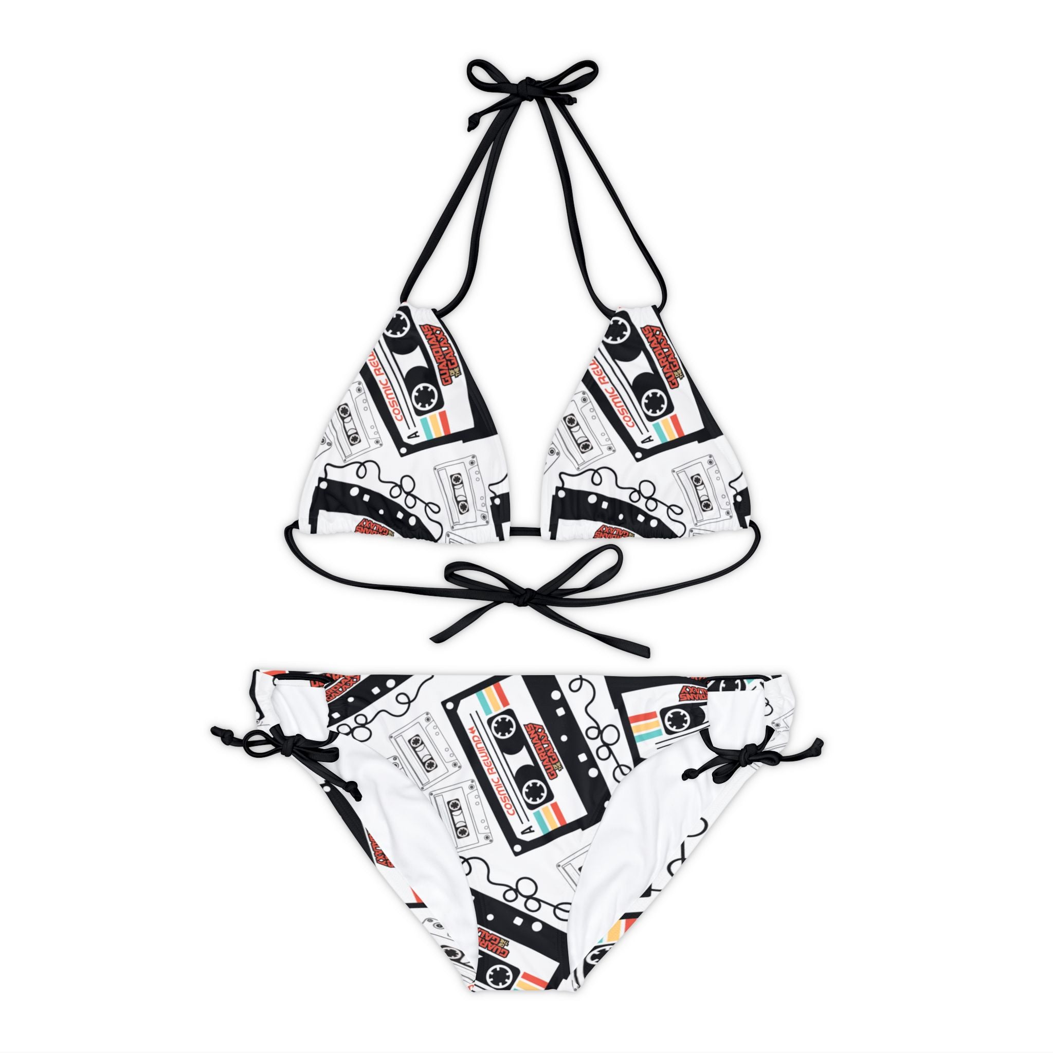 Strappy bikini set cosmic rewind cassette white