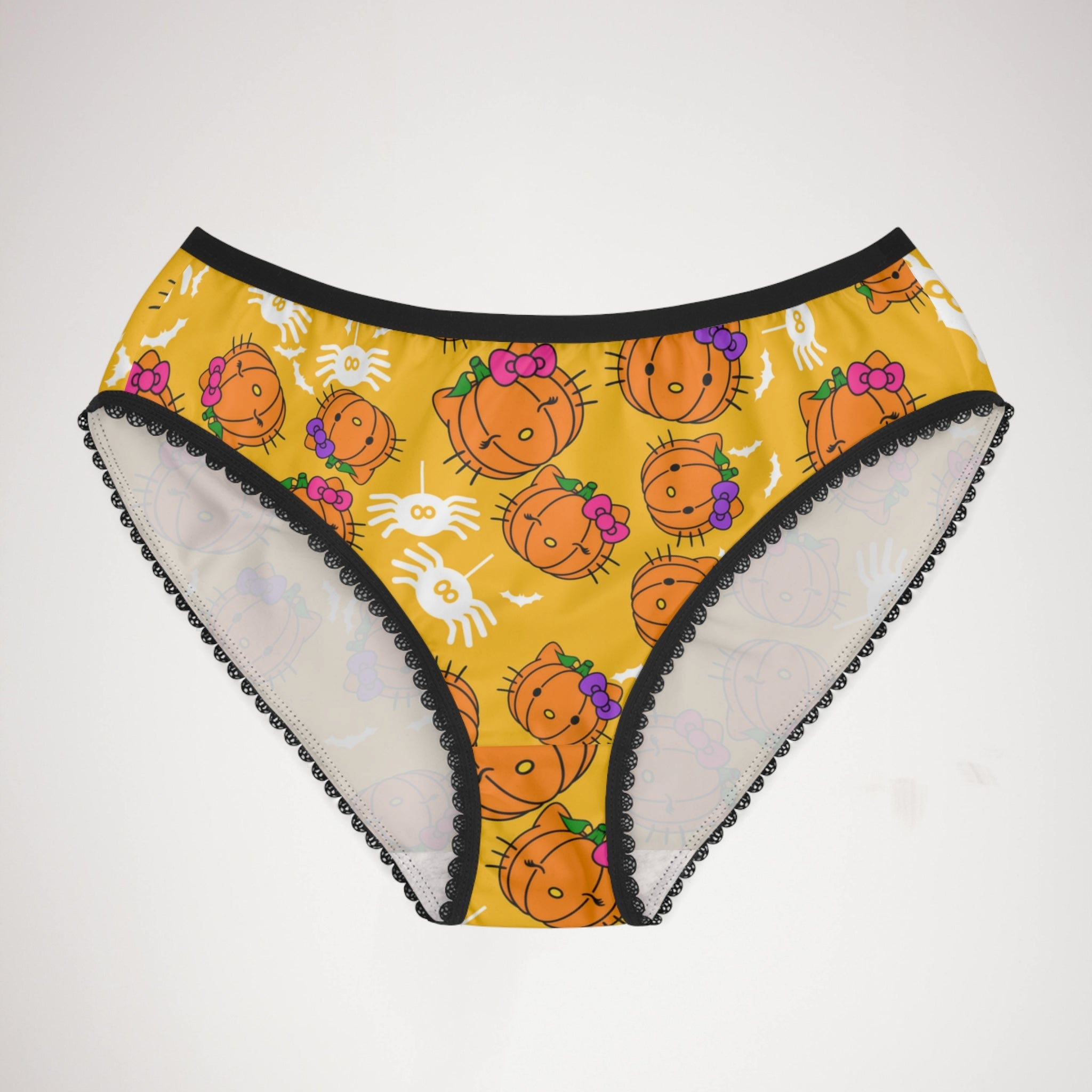 Women's briefs double pumpkin kitty Halloween yellow