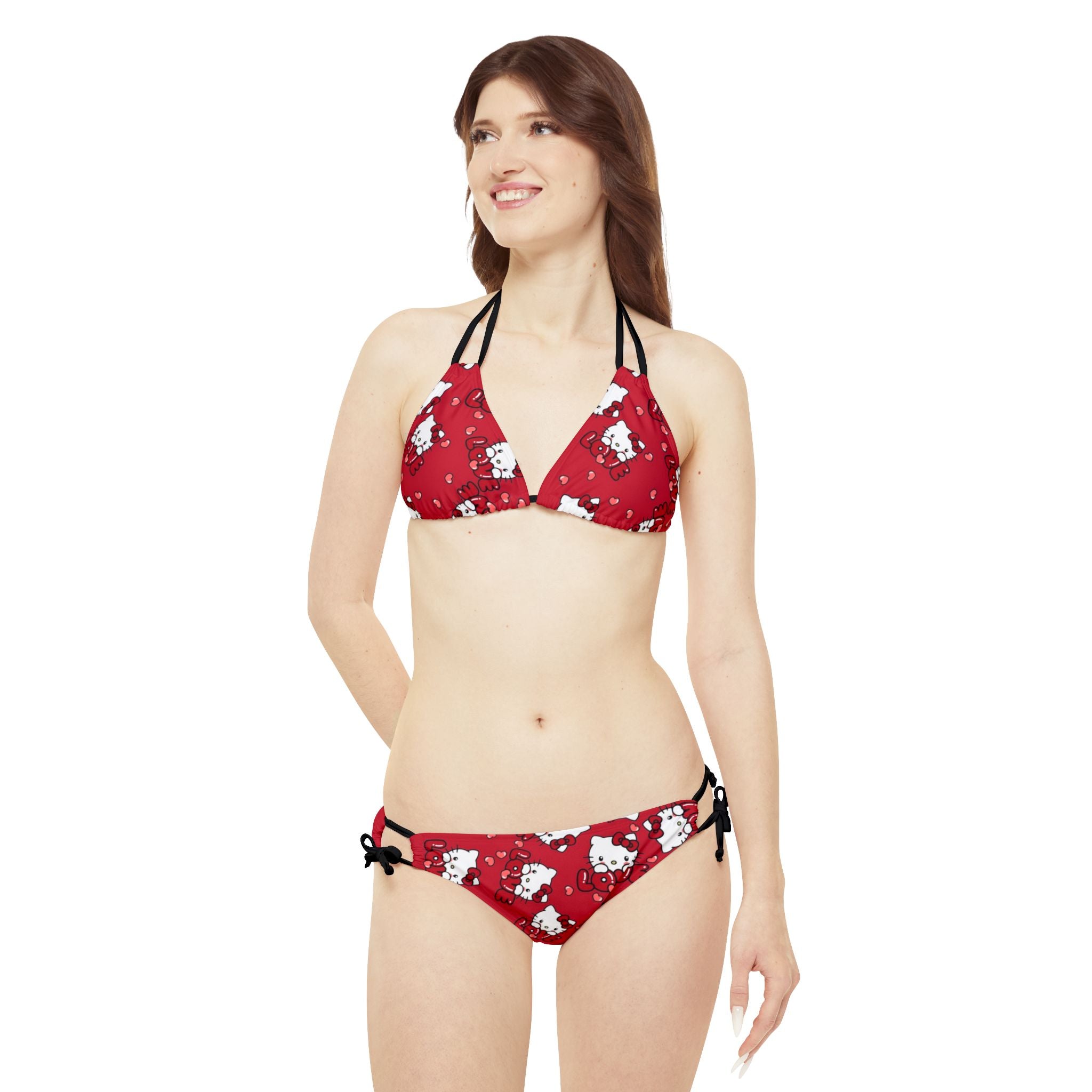 Strappy bikini set kitty valentine love red