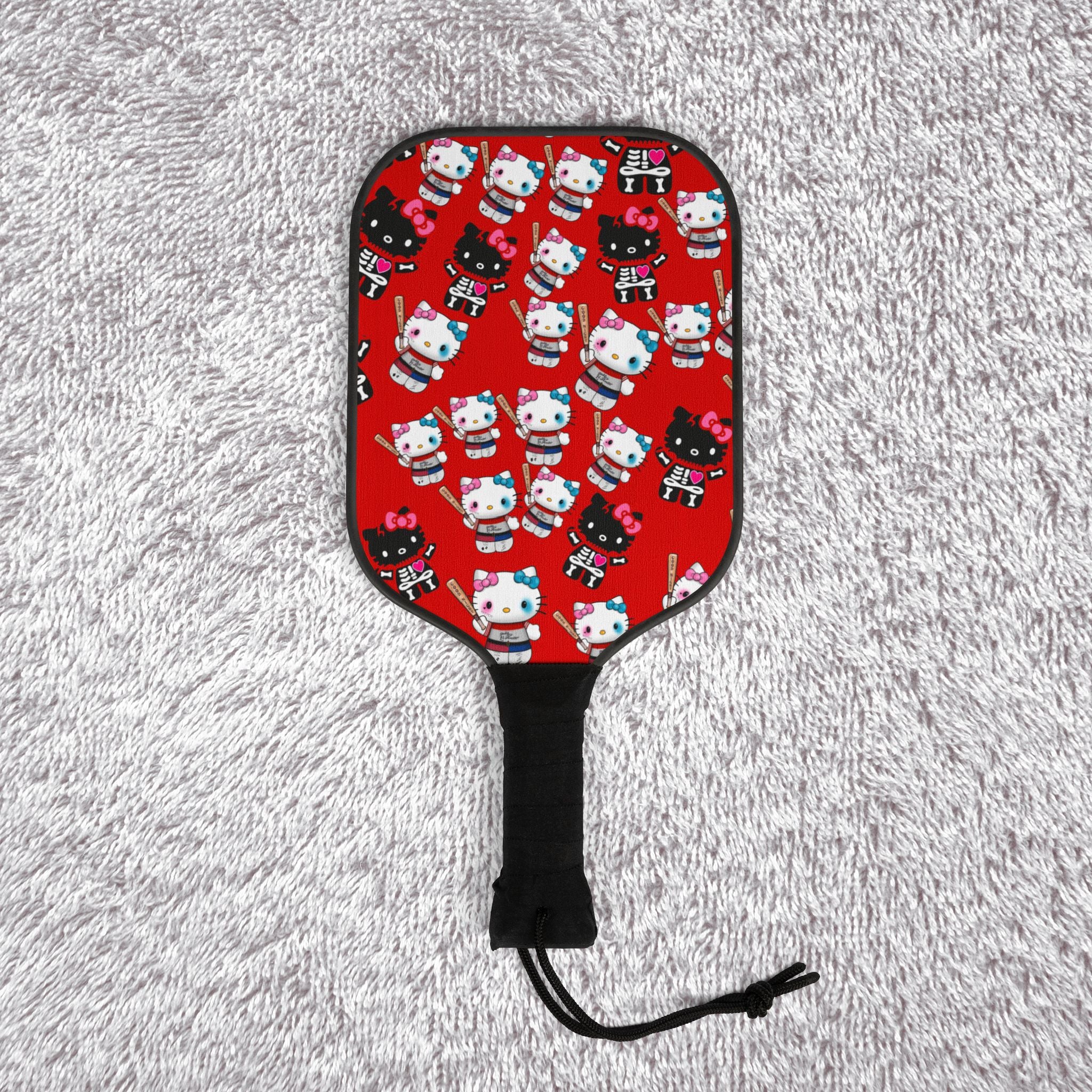 Pickleball kit (2 paddles + 2 balls + transparent bag) kitty monster Halloween bone red