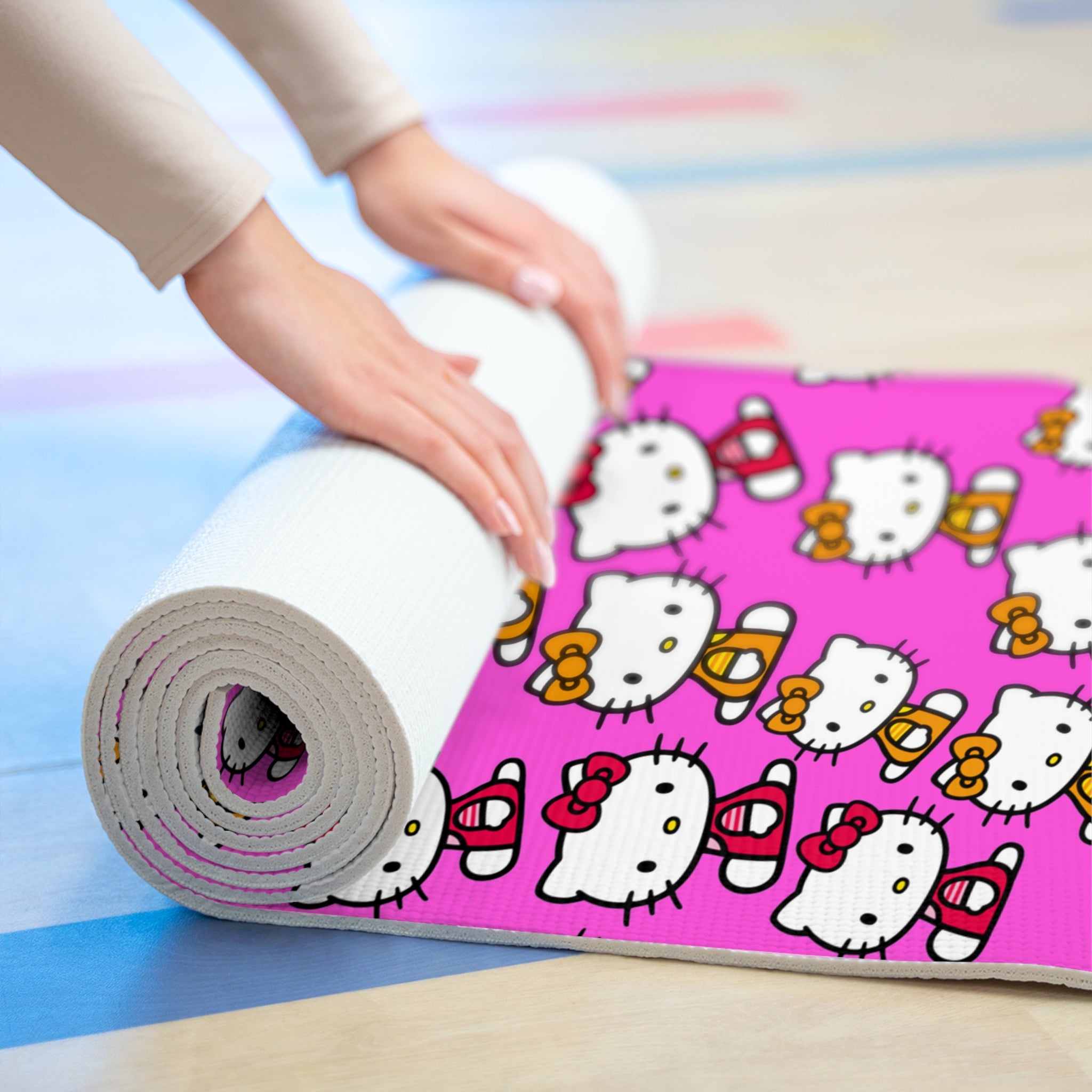 Foam yoga mat kitty two colors pink