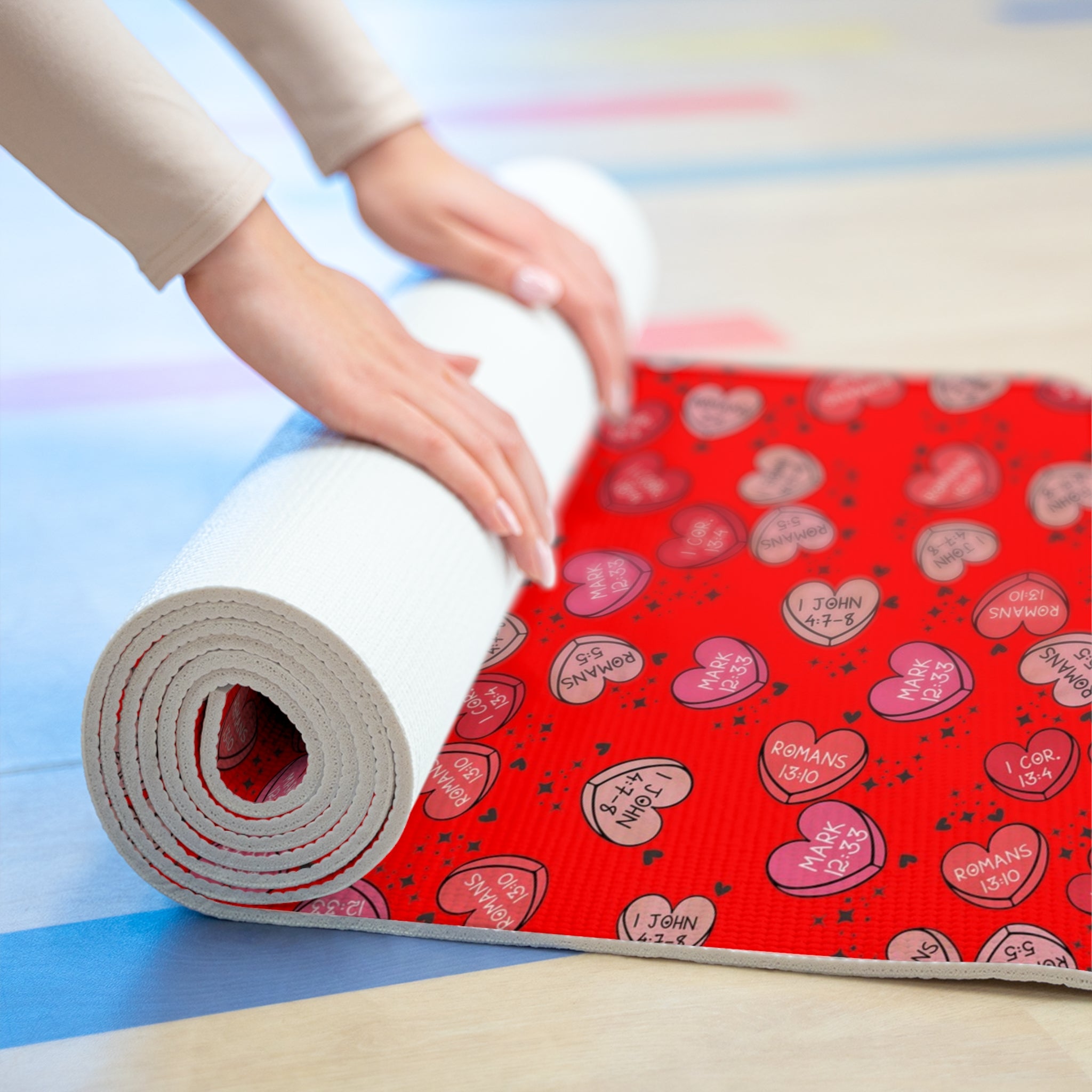 Foam yoga mat christian valentine sweet hearts red