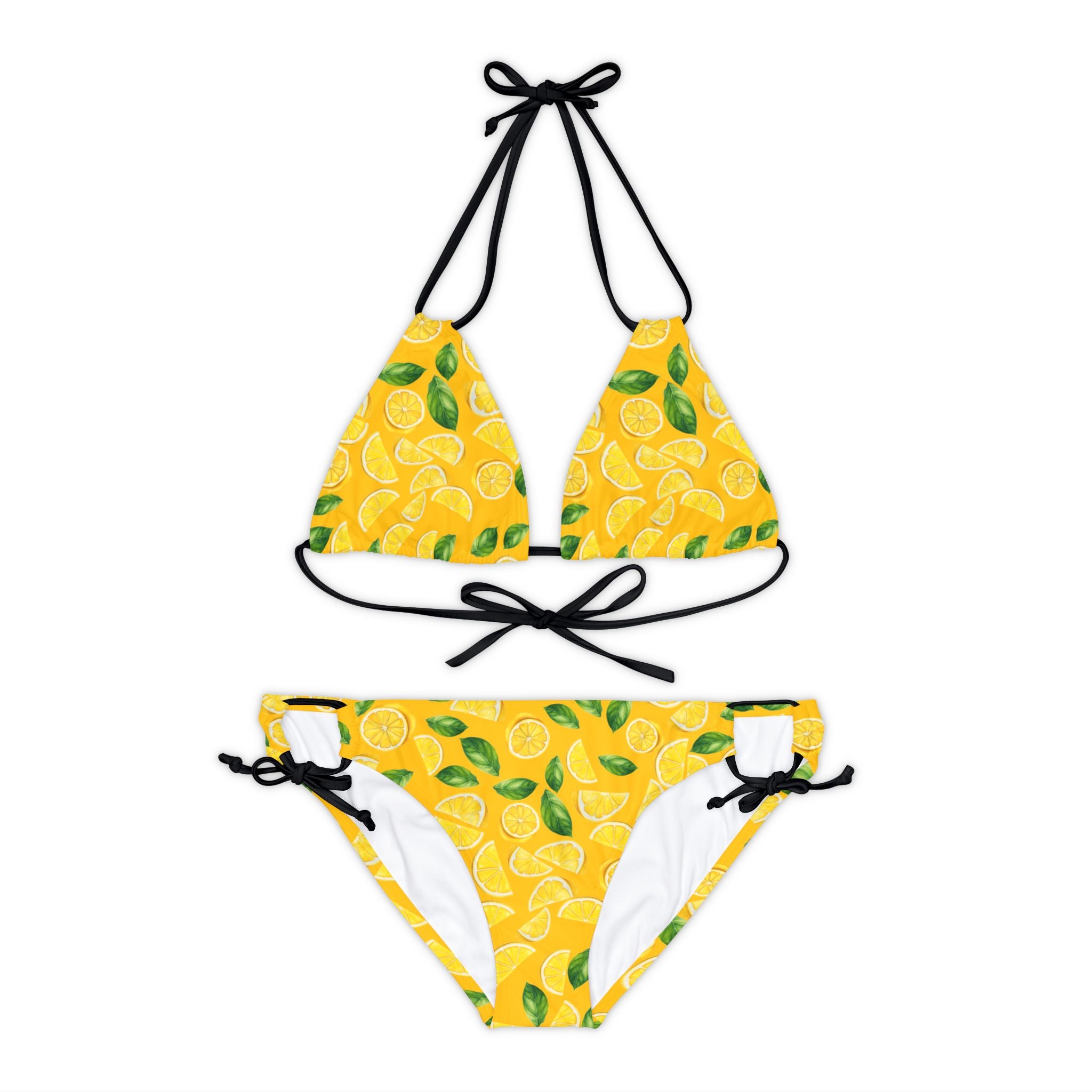 Strappy bikini set lemon and leaves yellow