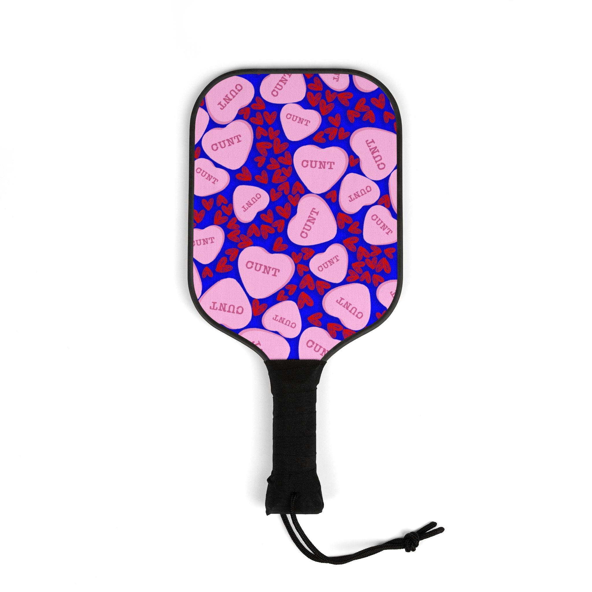 Pickleball kit (2 paddles + 2 balls + transparent bag) cunt candy heart shape message blue