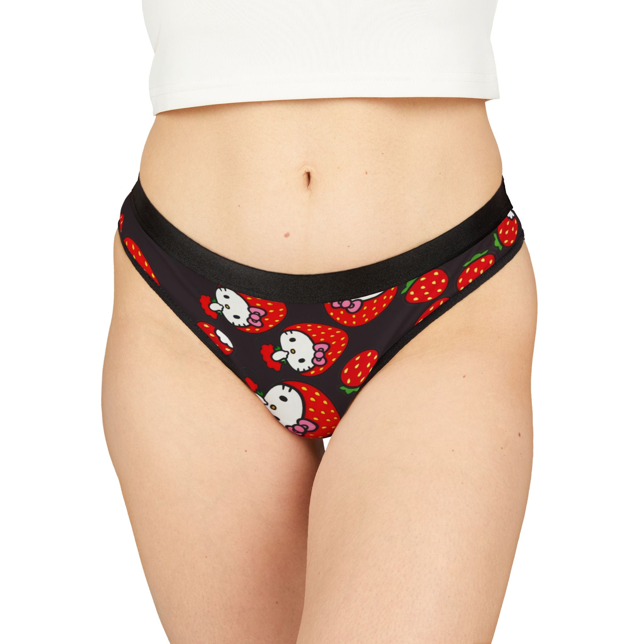 Women's thongs kitty strawberry valentine black