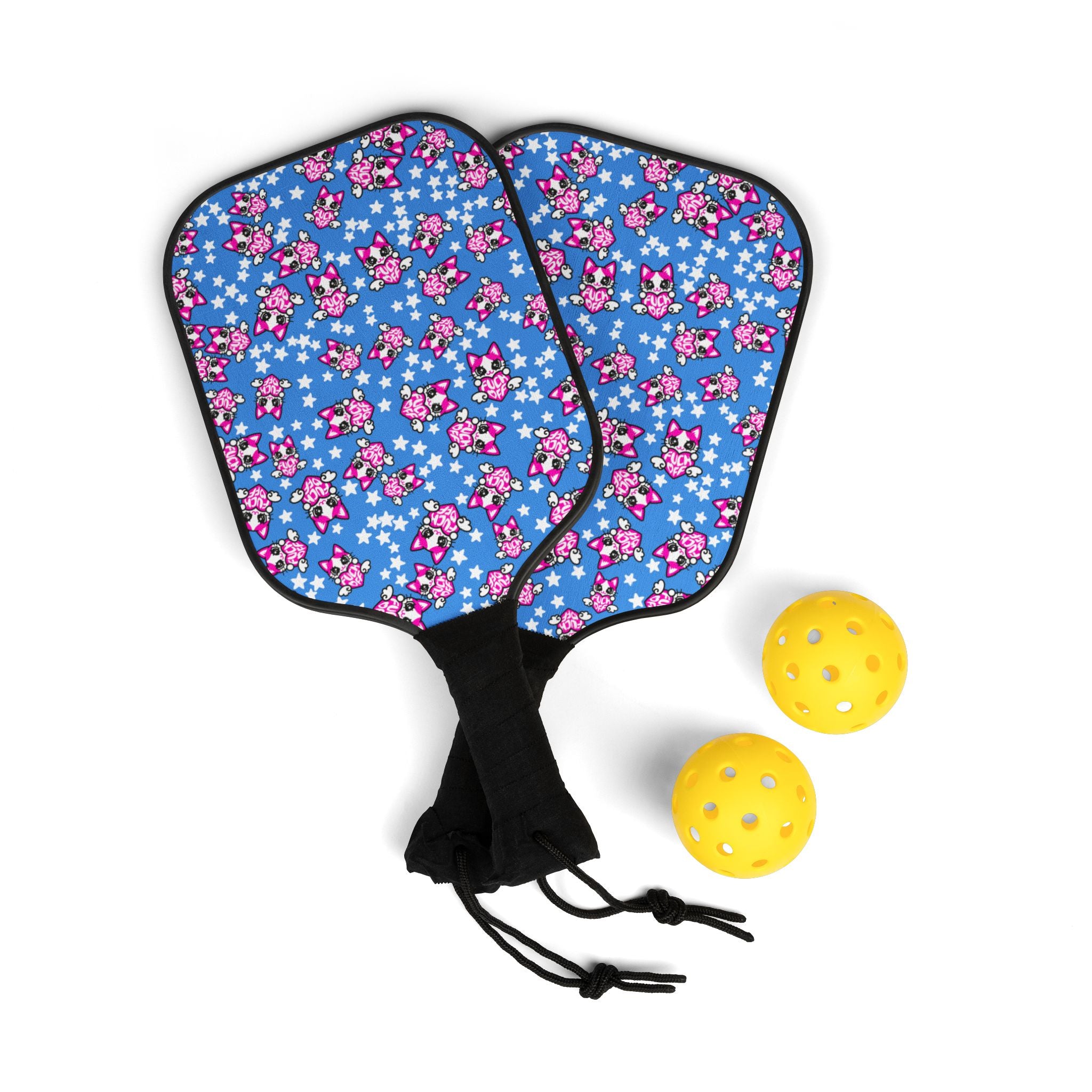 Pickleball kit (2 paddles + 2 balls + transparent bag) cat fuck off navy