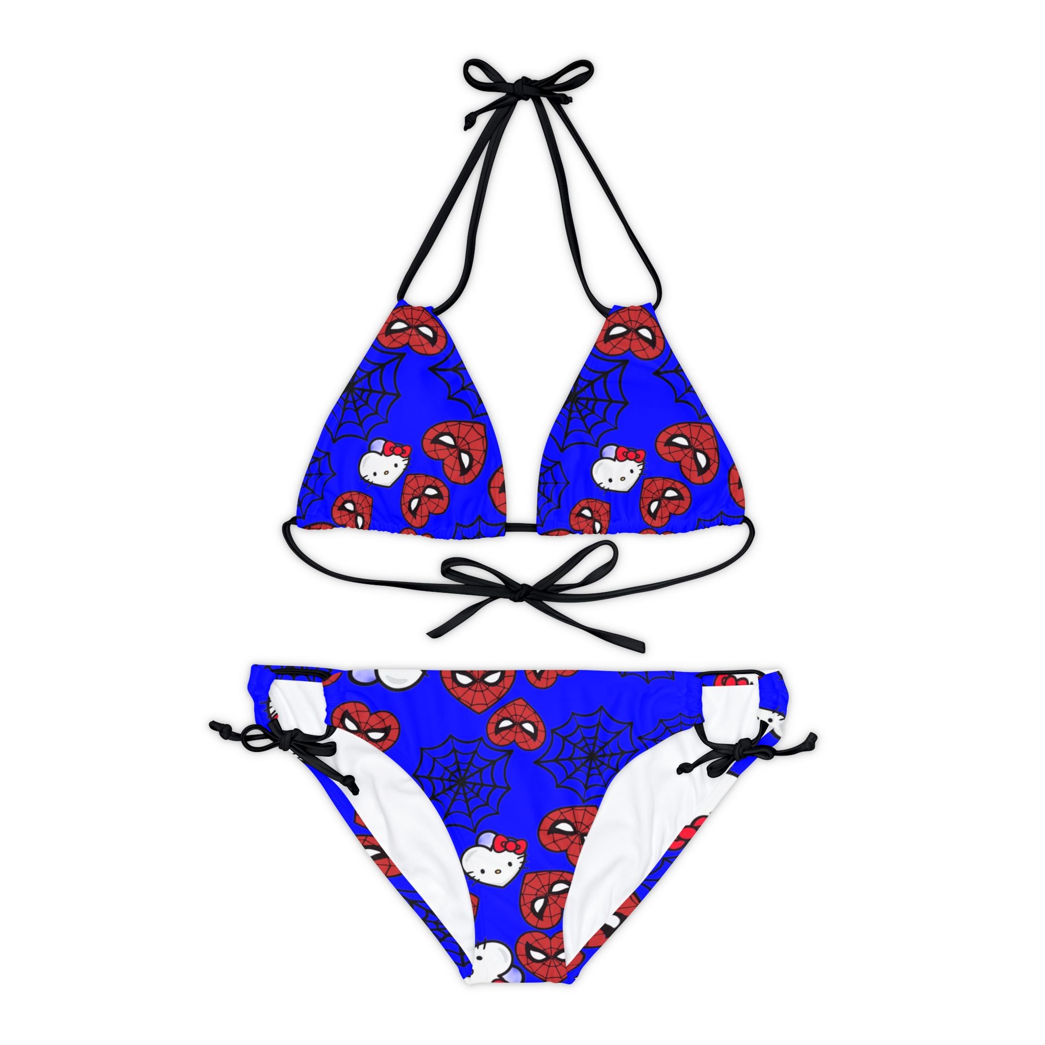 Strappy bikini set kitty spider web heart blue