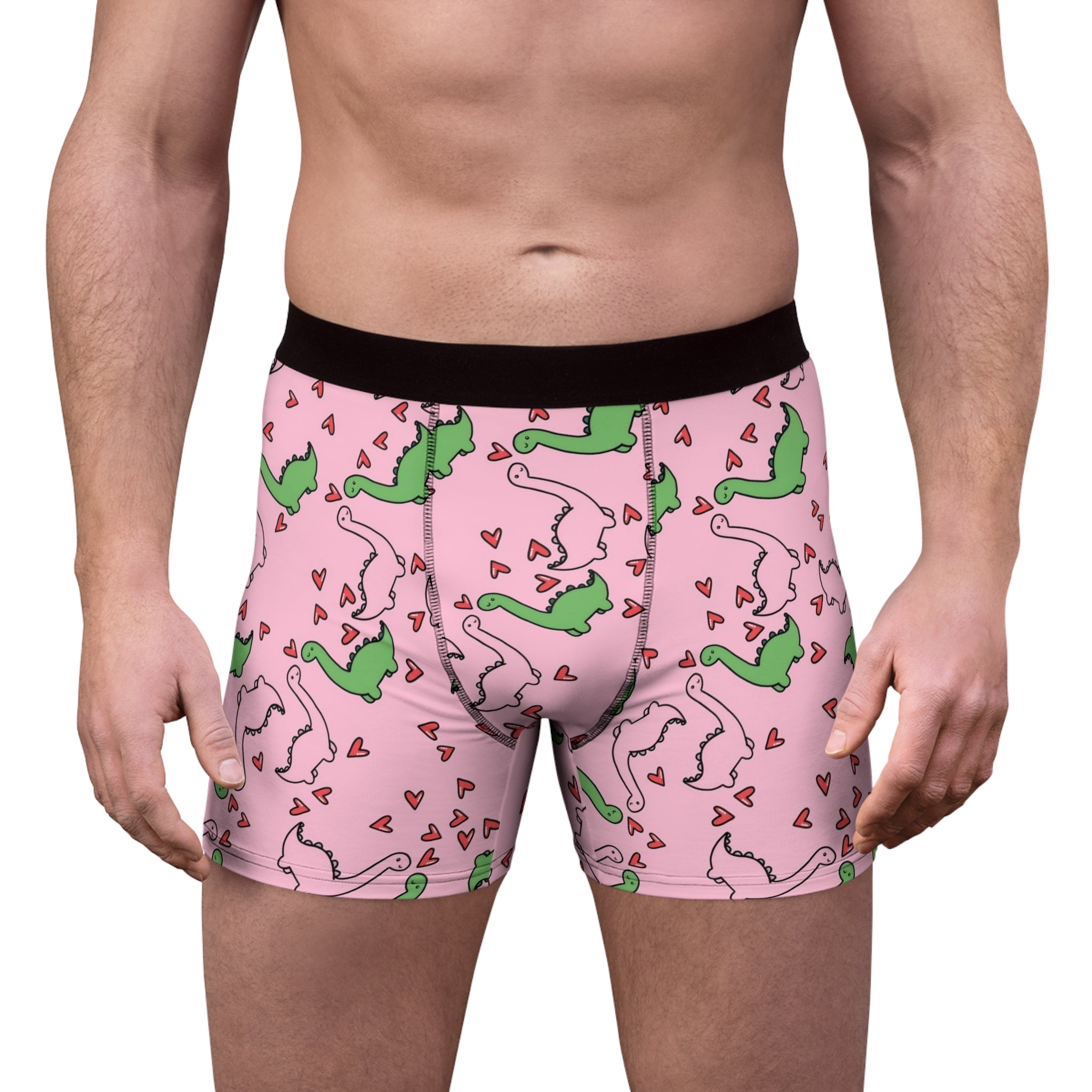 Men's boxer briefs dinosaur valentine heart pink