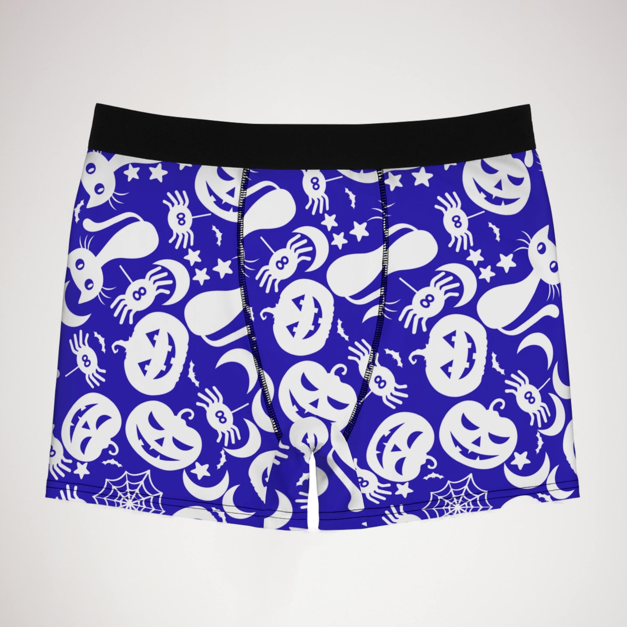 Men's boxer briefs halloween pumpkin spider web blue