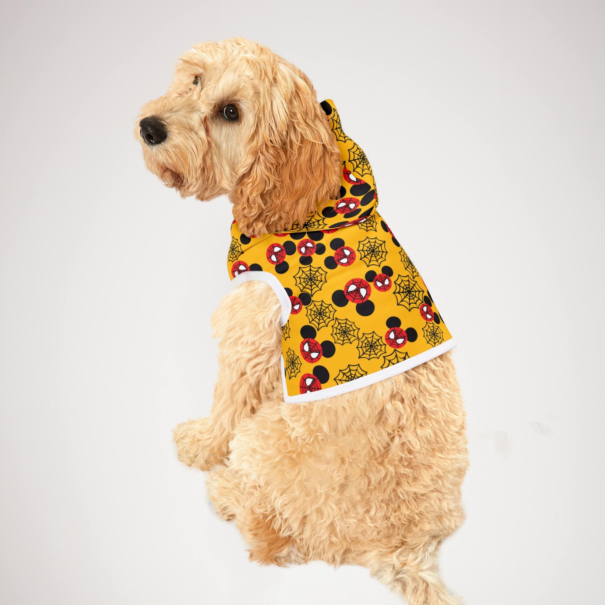 Pet hoodie spider mickey web yellow