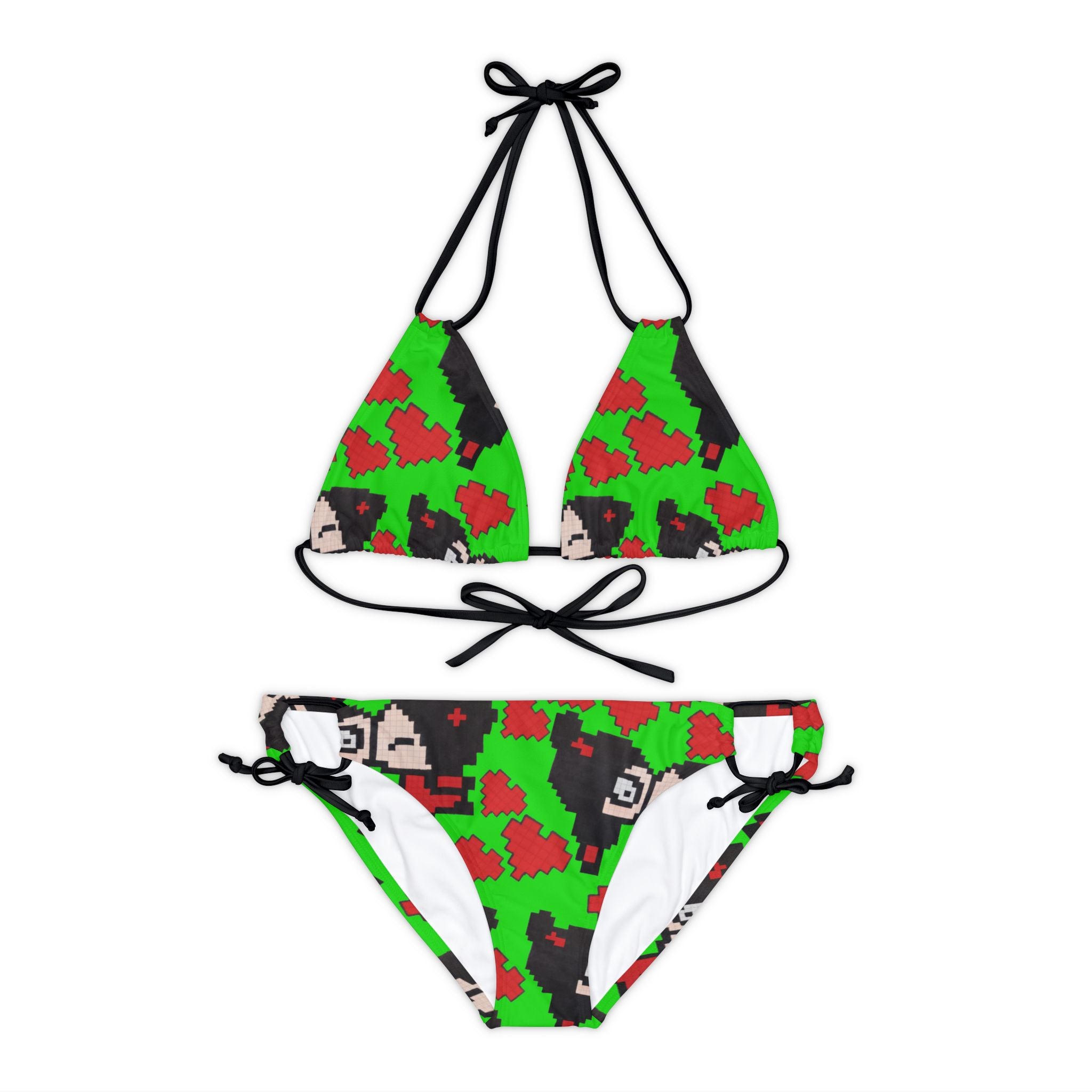 Strappy bikini set pixel pucca kiss heart green