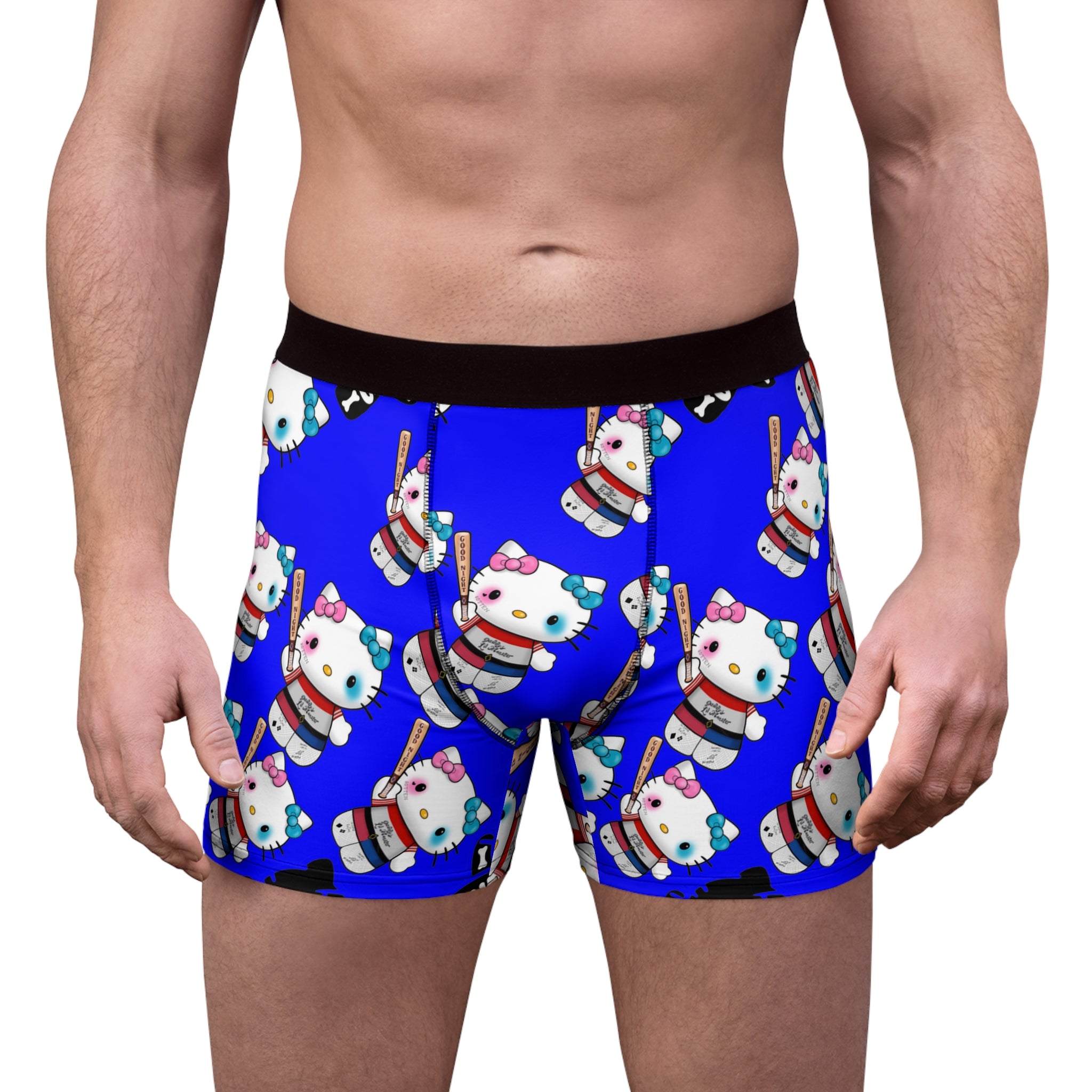 Men's boxer briefs kitty monster Halloween bone blue