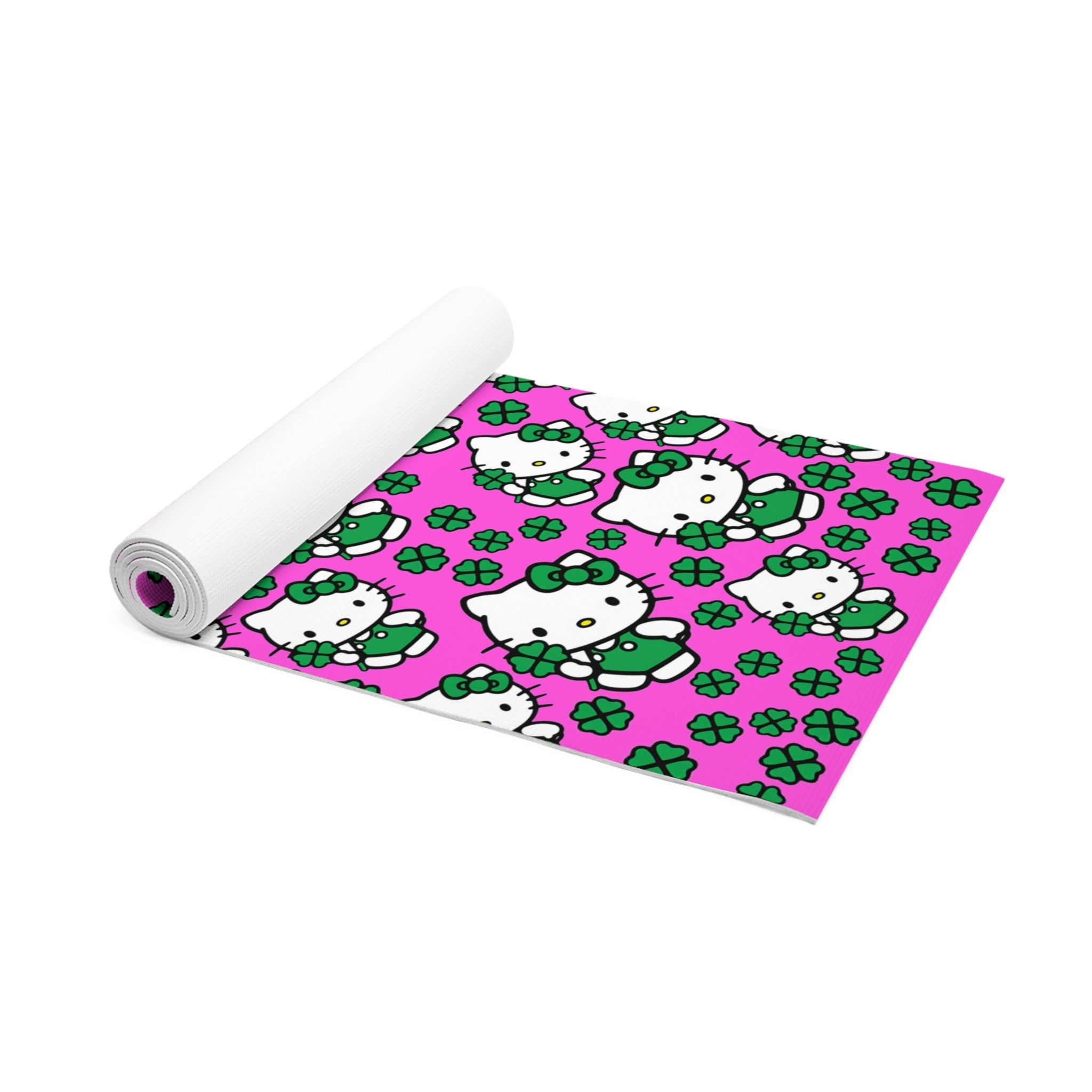 Foam yoga mat kitty saint patrick lucky pink