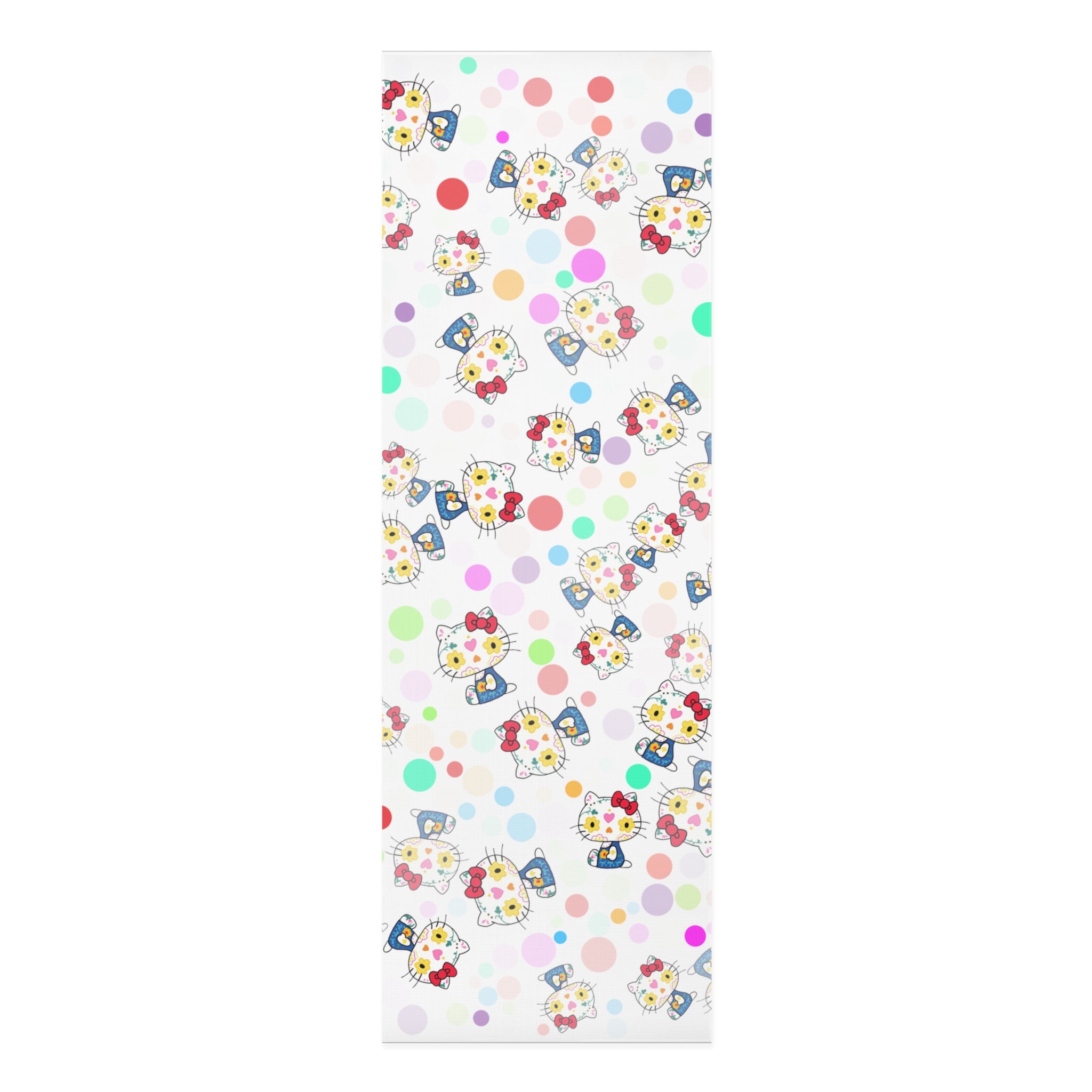 Foam yoga mat kitty flower polka dots white