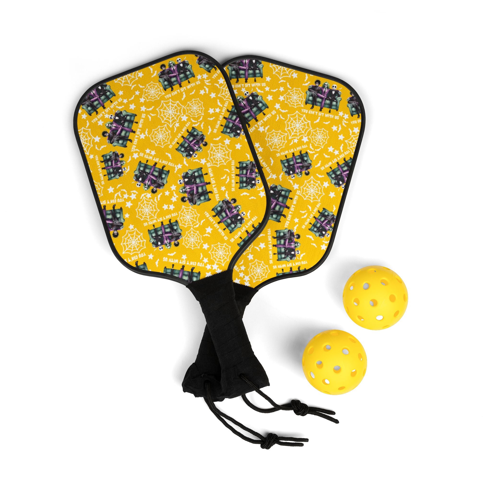 Pickleball kit (2 paddles + 2 balls + transparent bag) you can t shit with us halloween yellow