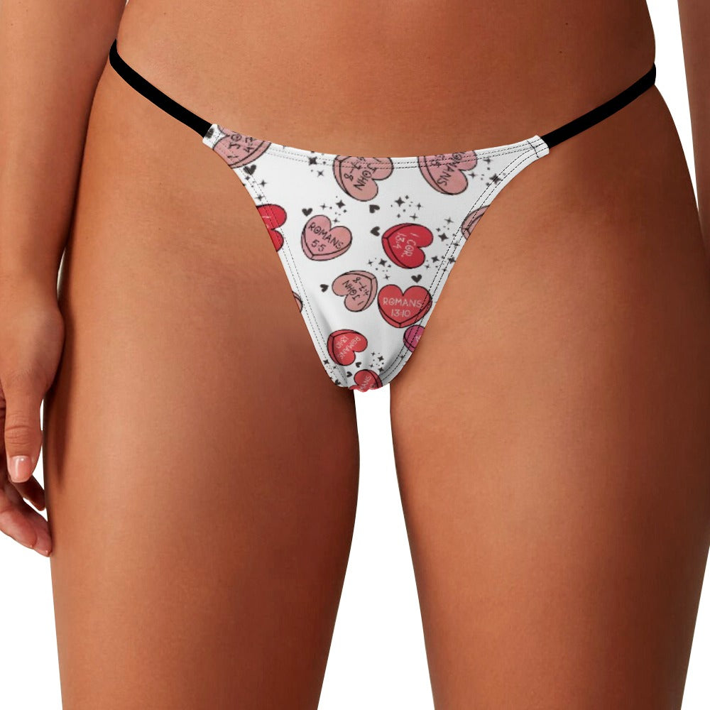 Ladies Sexy Thin Thong Christian valentine sweet heart white