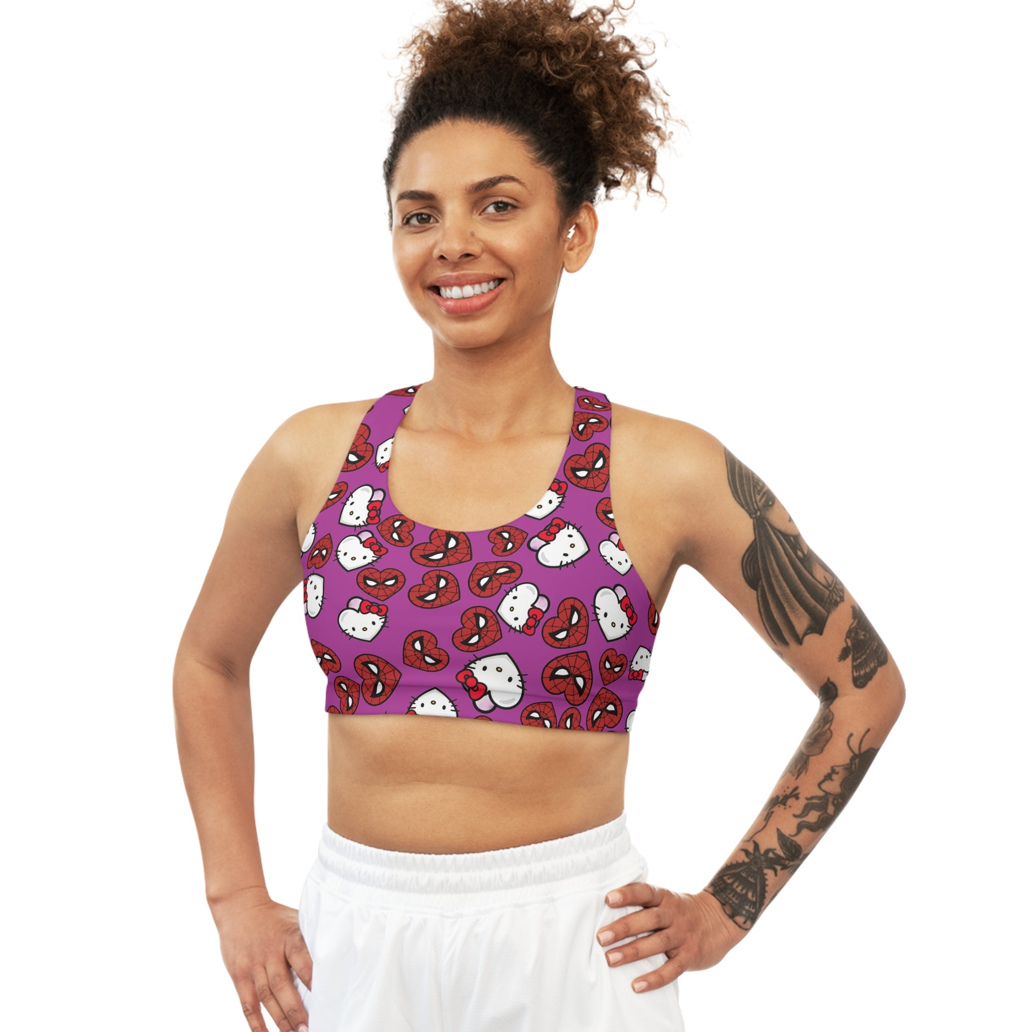 Sports bra spider kitty double hearts purple