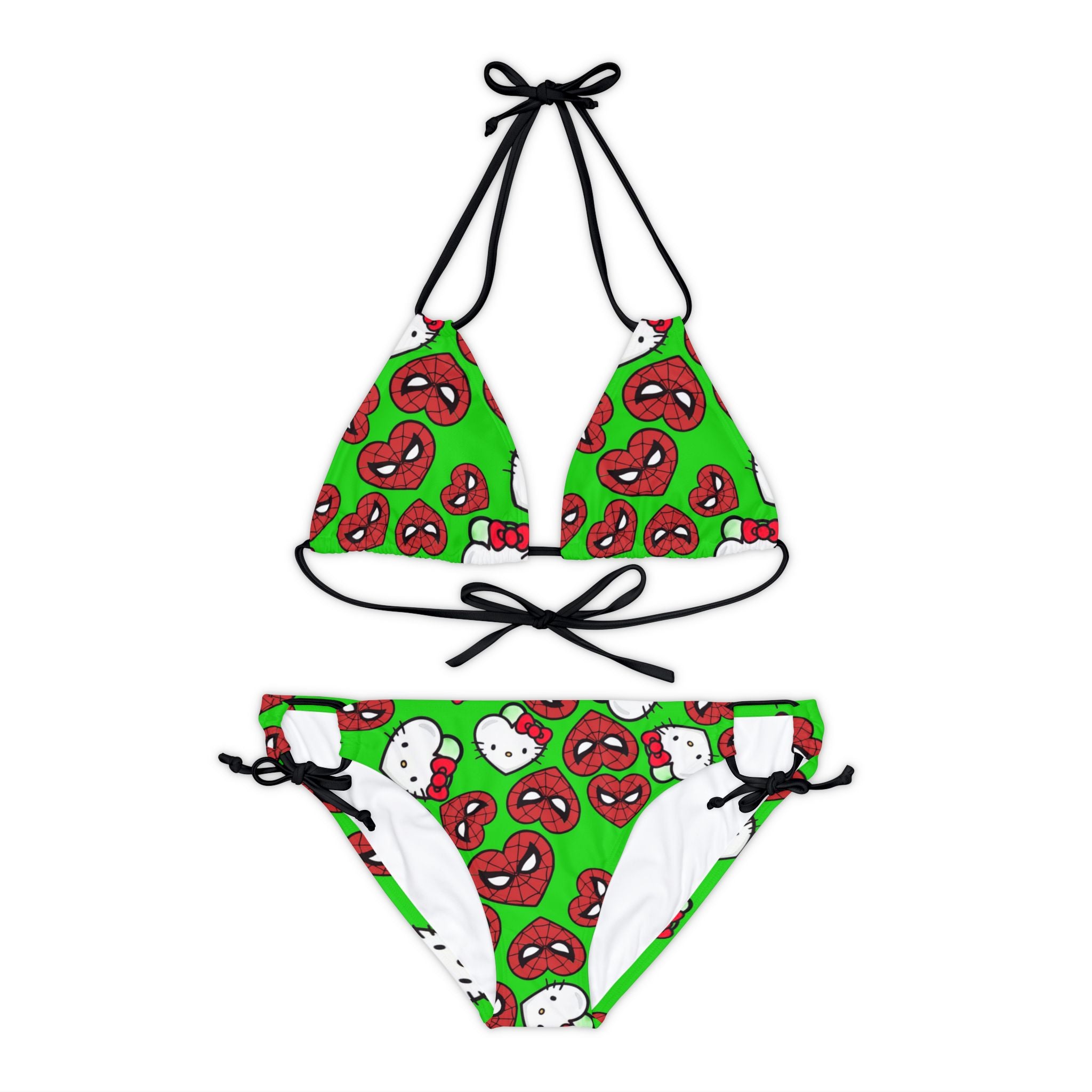 Strappy bikini set spider kitty double hearts green