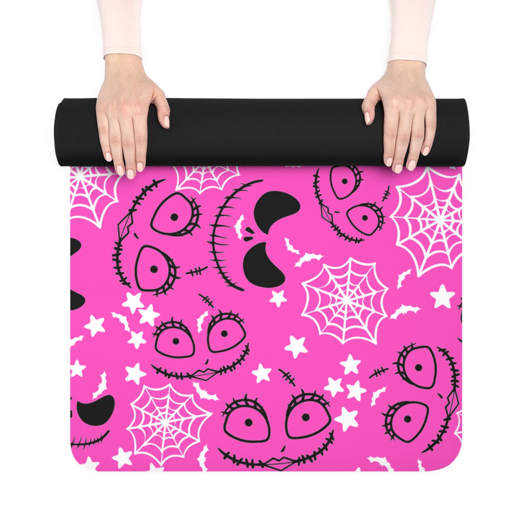 Rubber yoga mat boo bats halloween nightmare before christmas jack sally pink