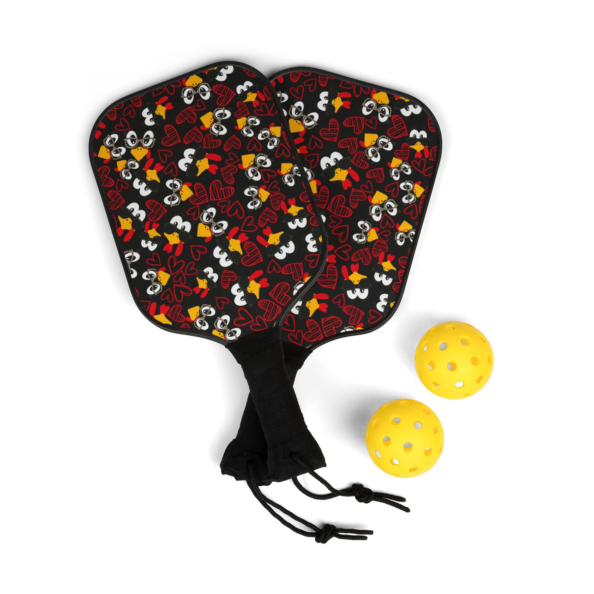 Pickleball kit (2 paddles + 2 balls + transparent bag) Mr Turkey Mrs Turkey valentine hearts Thanksgiving black