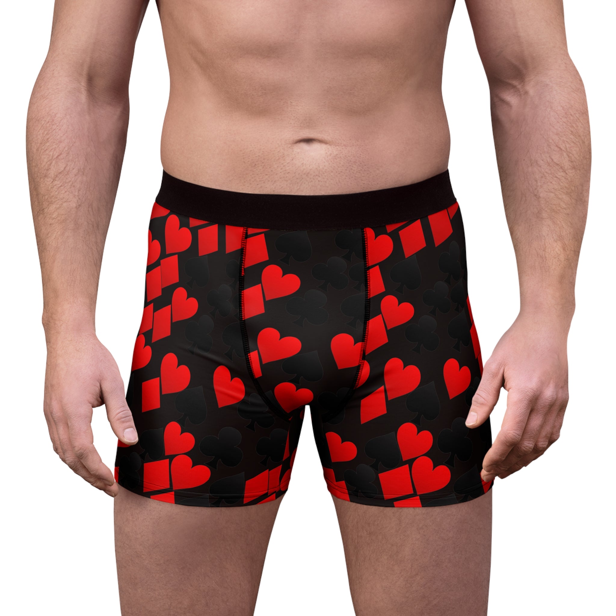 Men's boxer briefs playing cards spades hearts diamonds clubs valentine love black