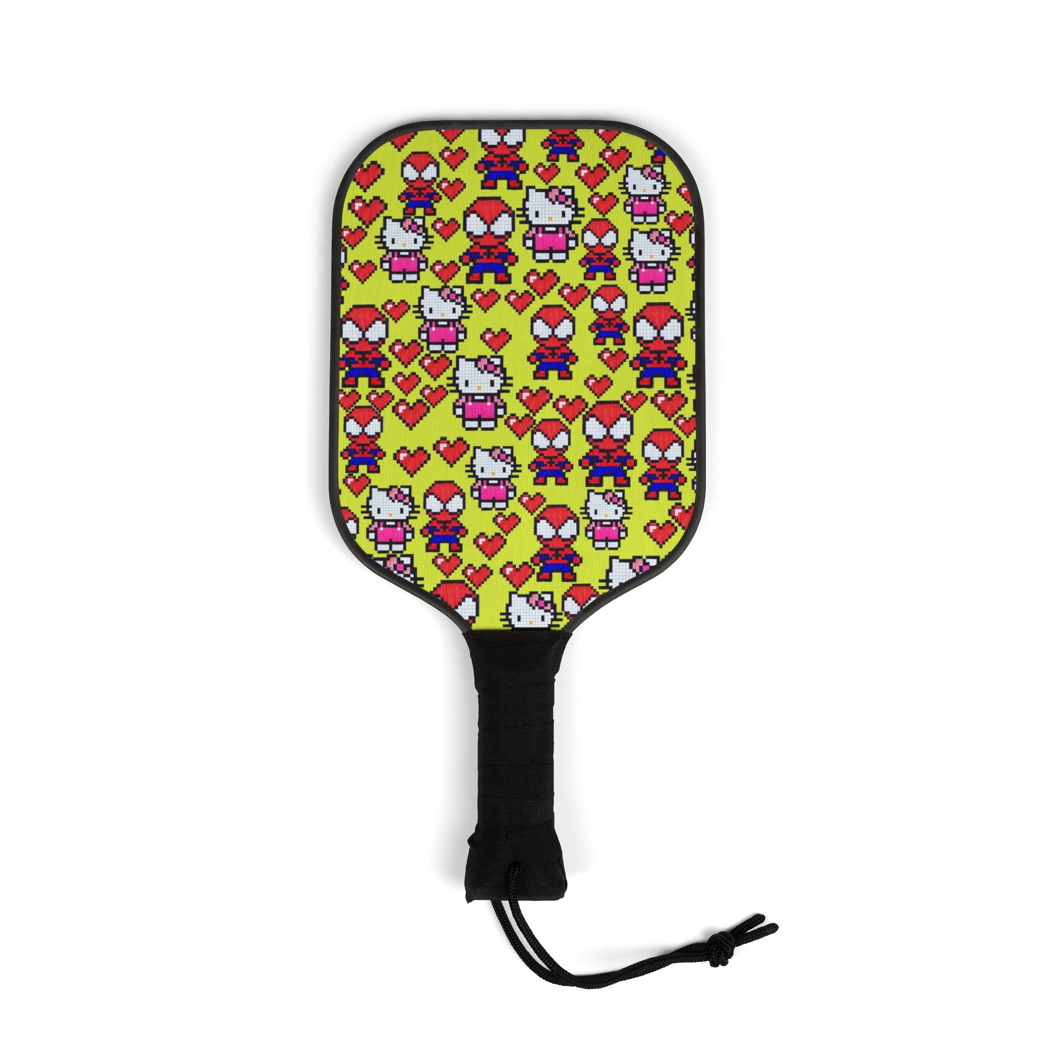 Pickleball kit (2 paddles + 2 balls + transparent bag) spider kitty pixel heart love valentine yellow