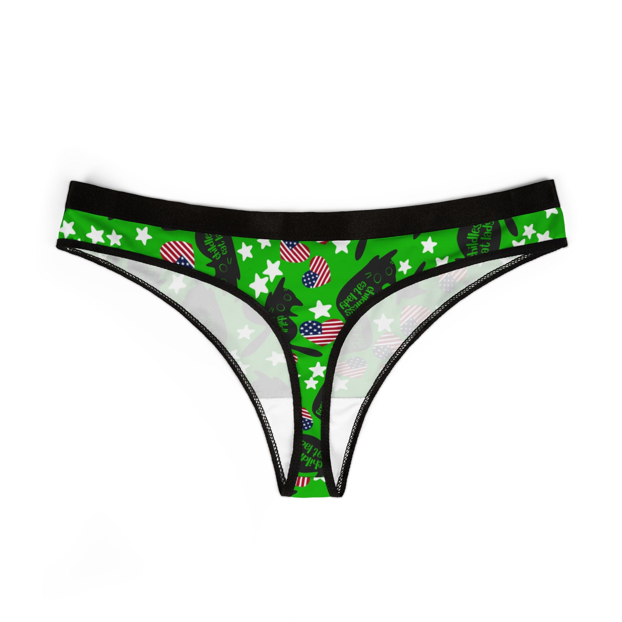 Women's thongs childless cat lady flag heart green