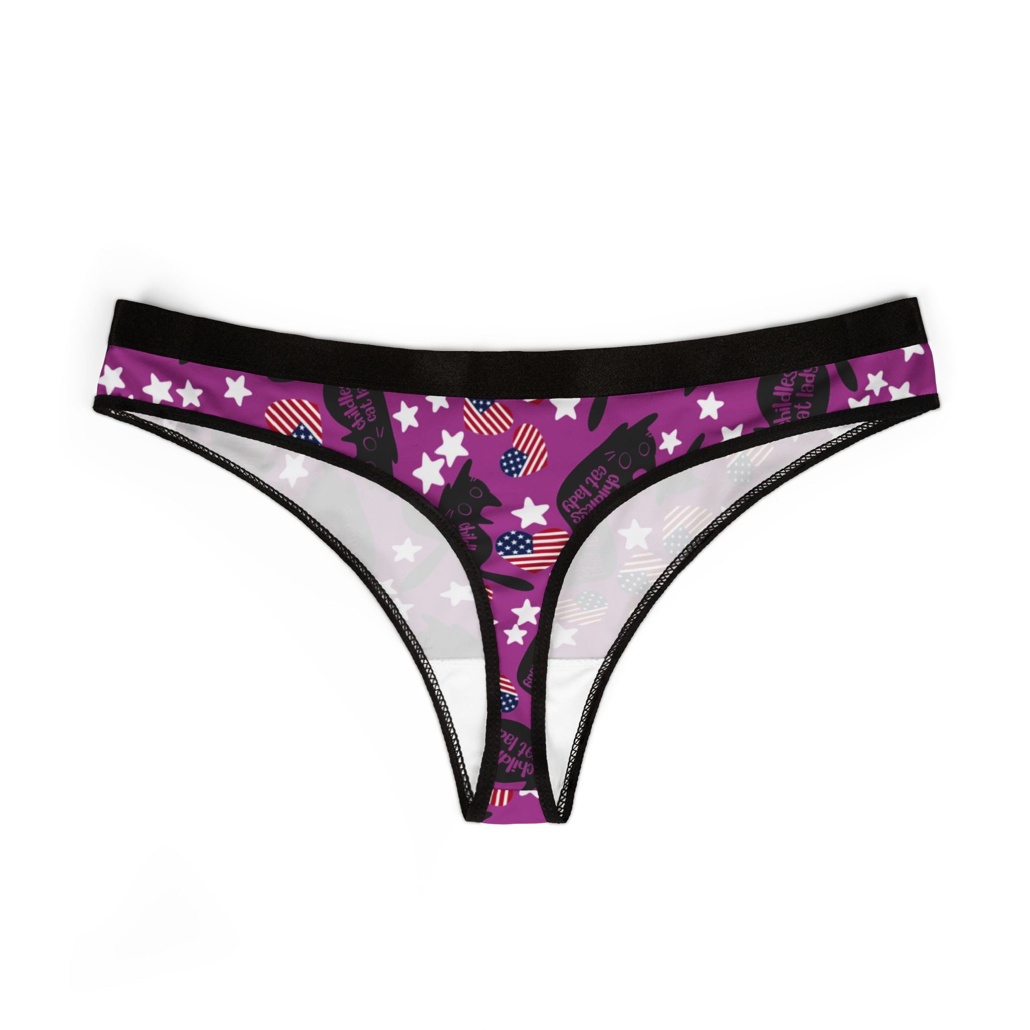 Women's thongs childless cat lady flag heart purple