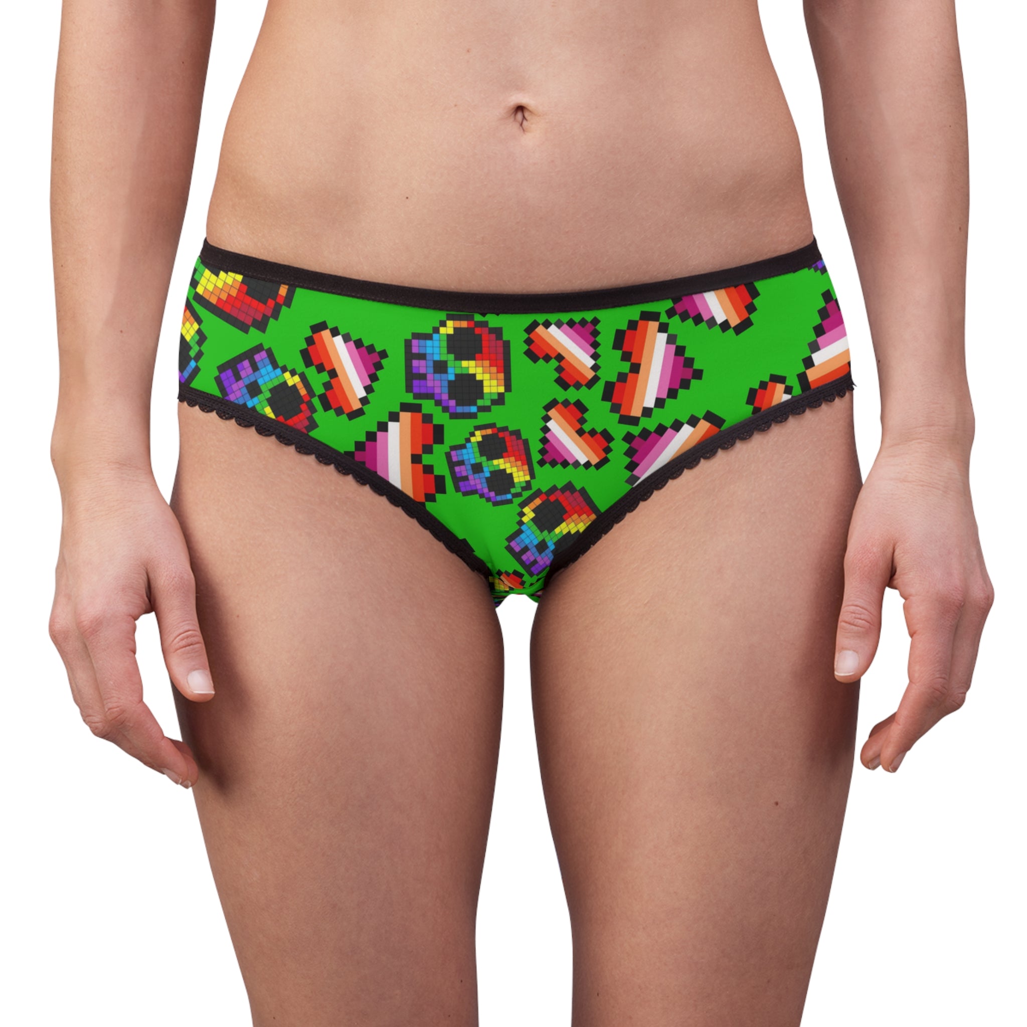 Women's briefs lgbt pride skull heart Halloween green