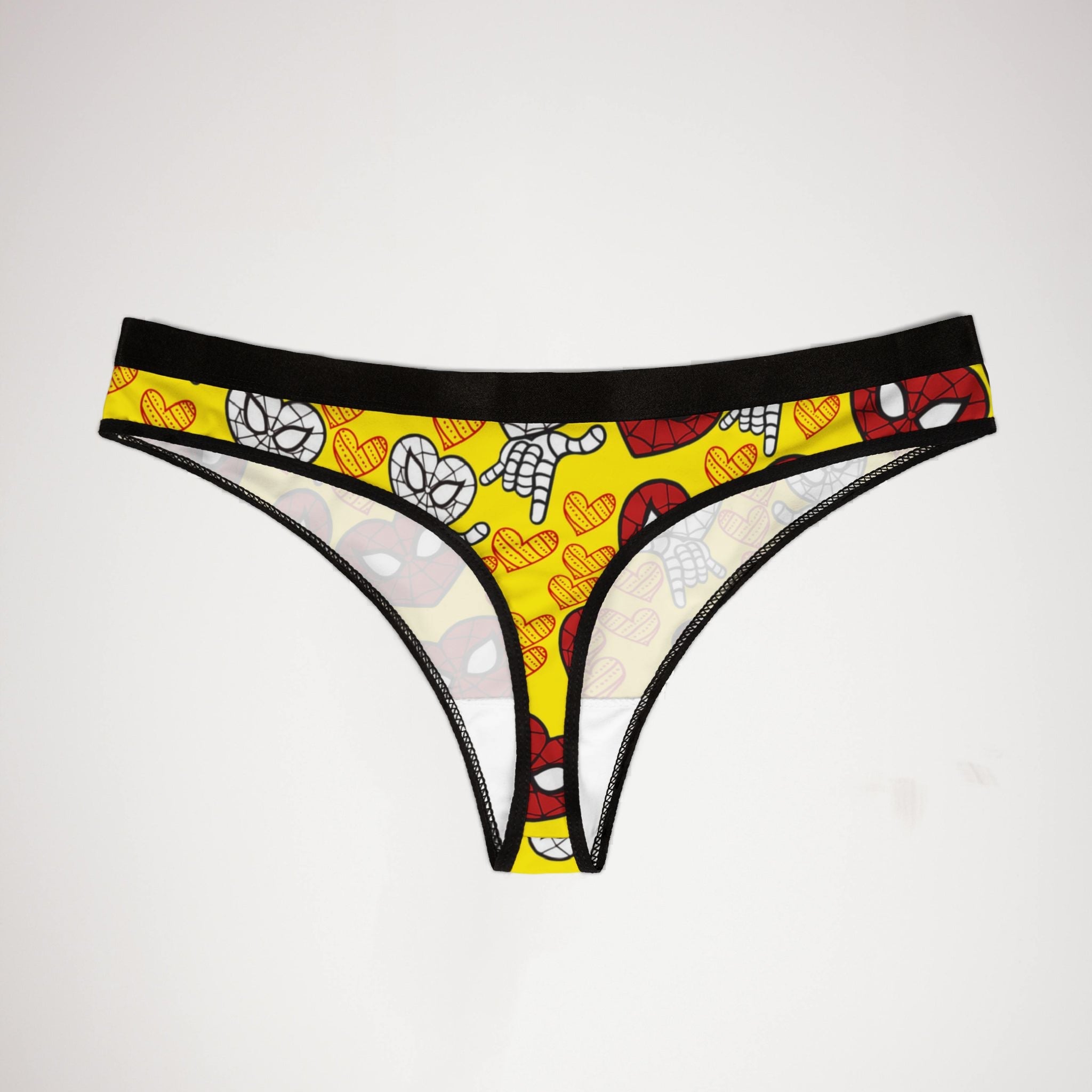 Women's thongs spider heart kiss yellow