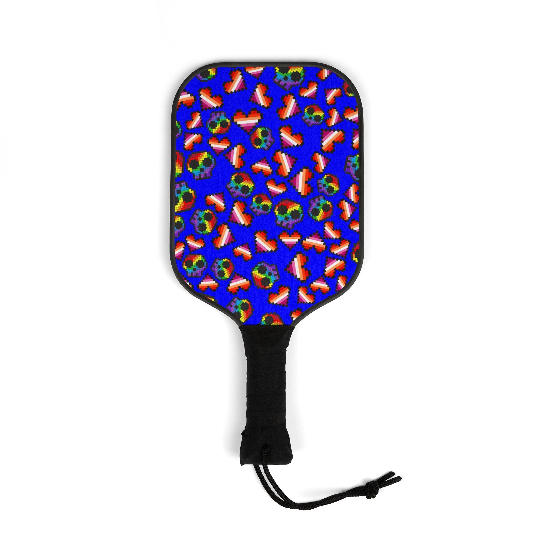 Pickleball kit (2 paddles + 2 balls + transparent bag) lgbt pride skull heart Halloween blue