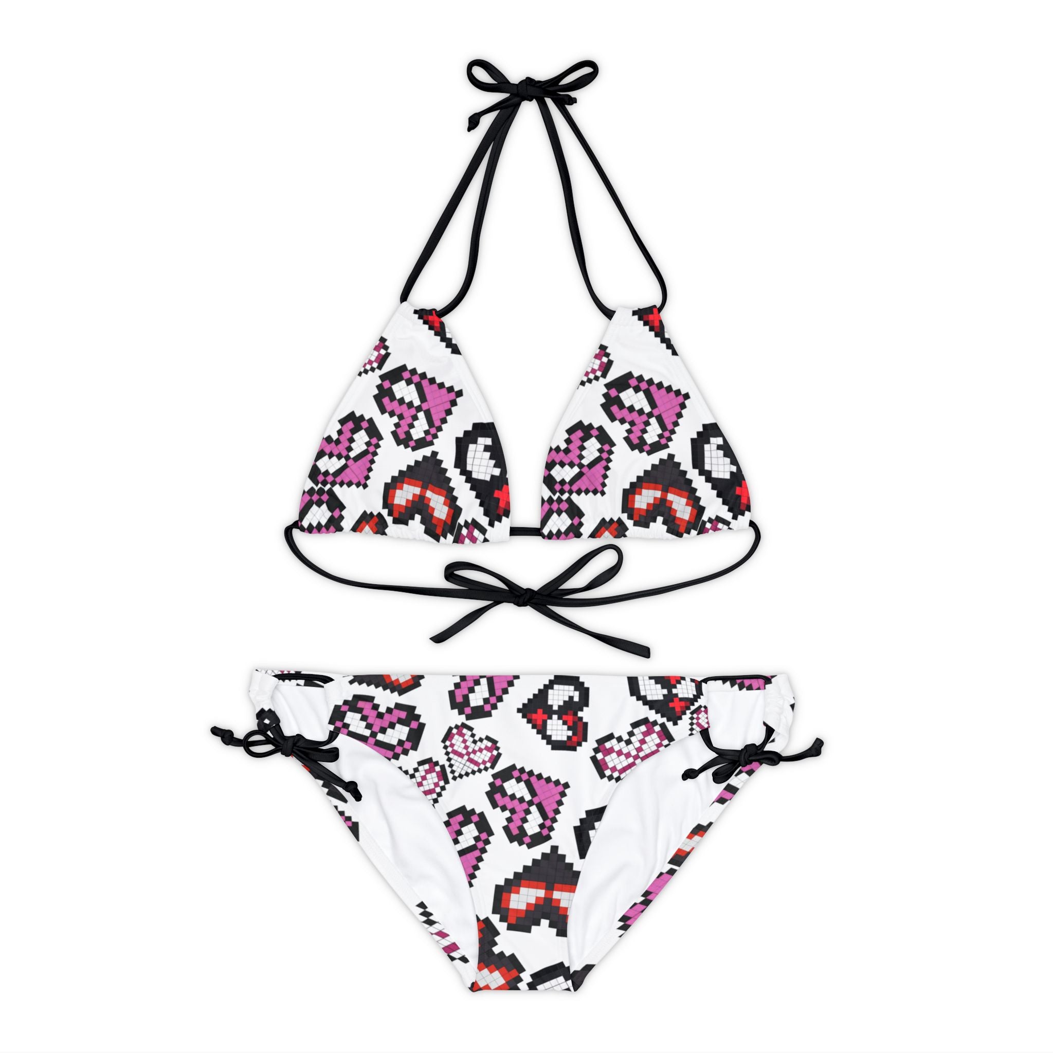 Strappy bikini set spider hearts pixel white