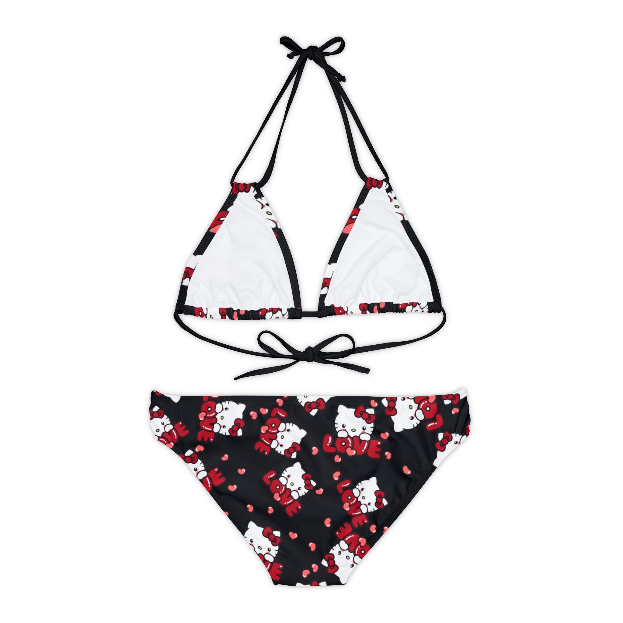 Strappy bikini set kitty valentine love black