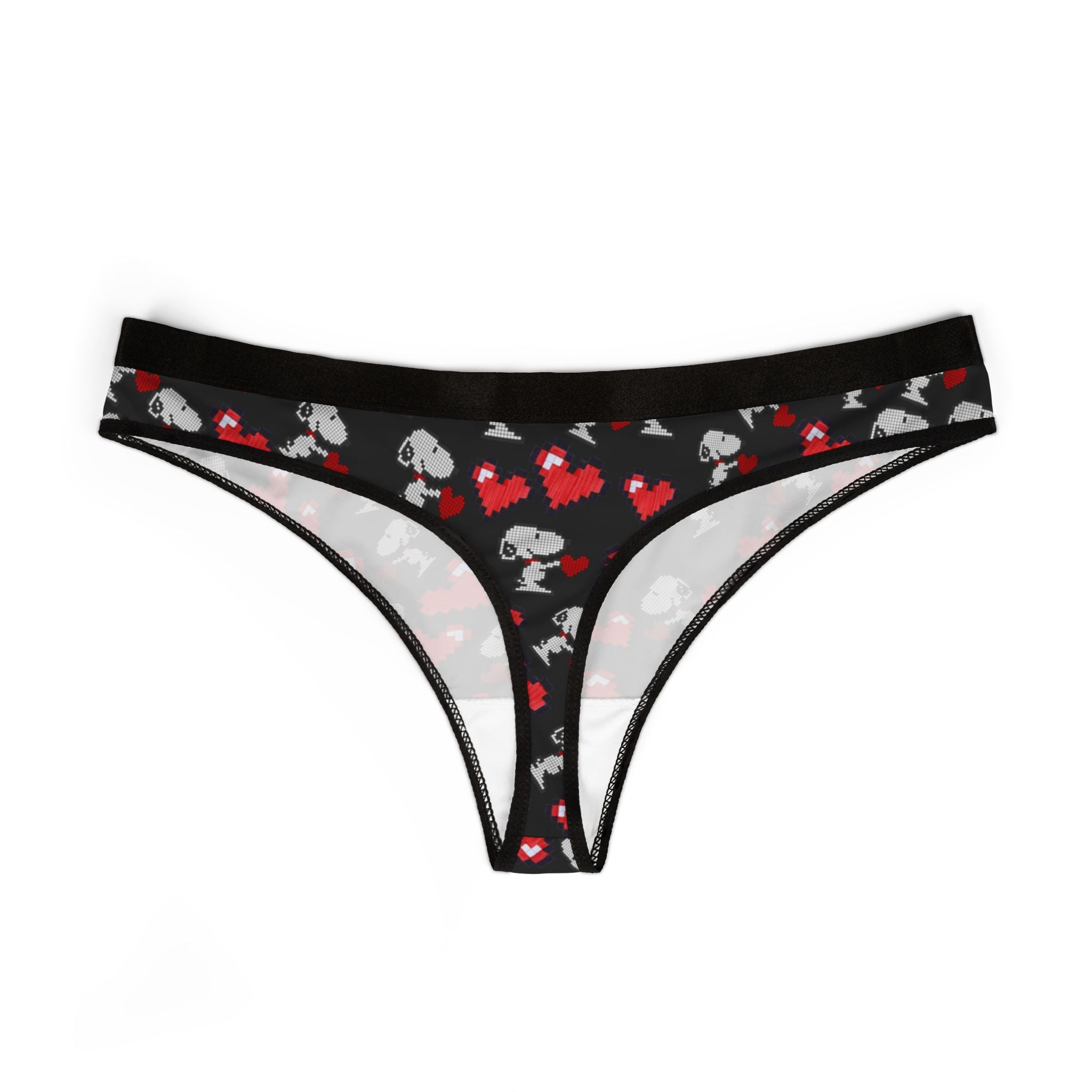 Women's thongs snoopy hearts valentine black