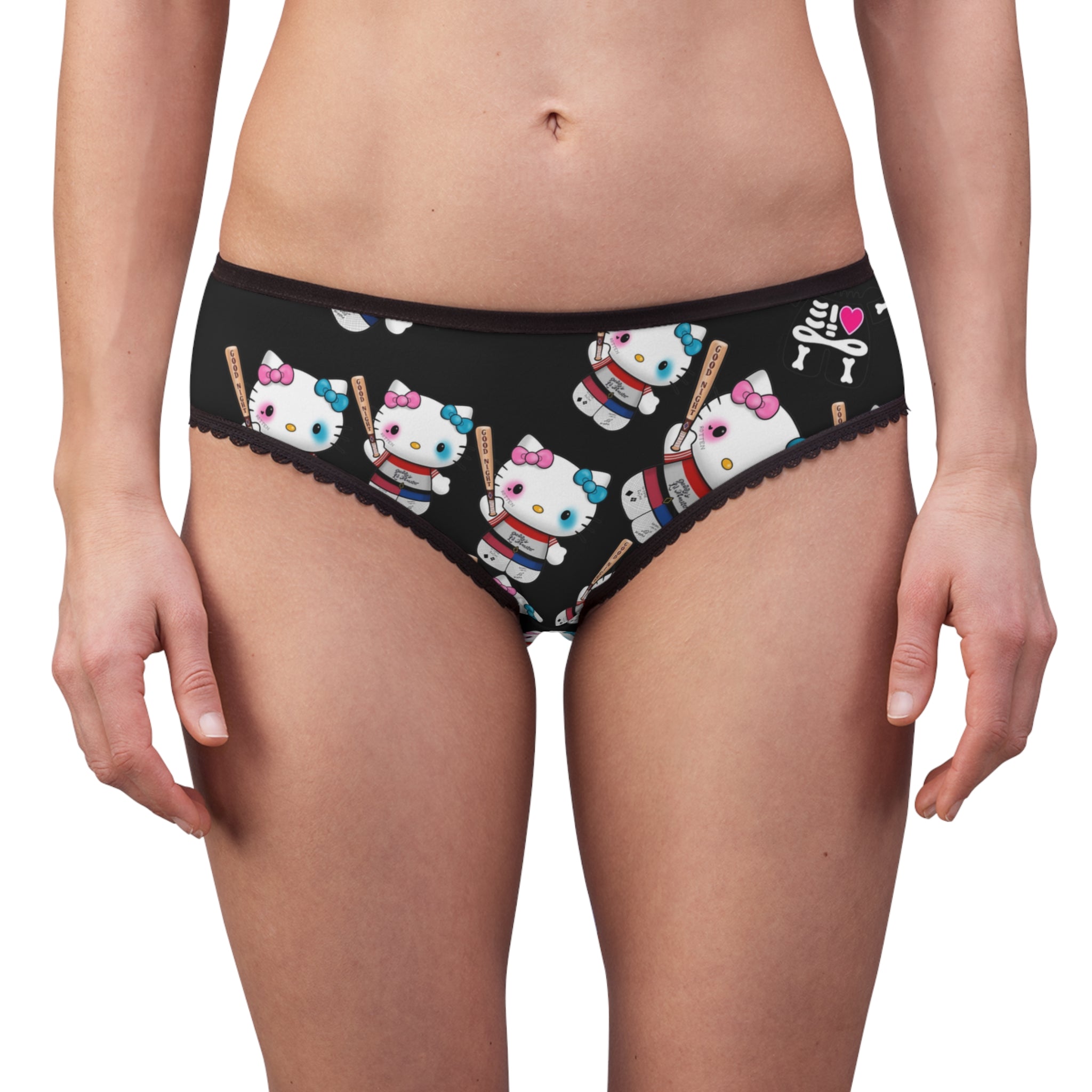 Women's briefs kitty monster Halloween bone black