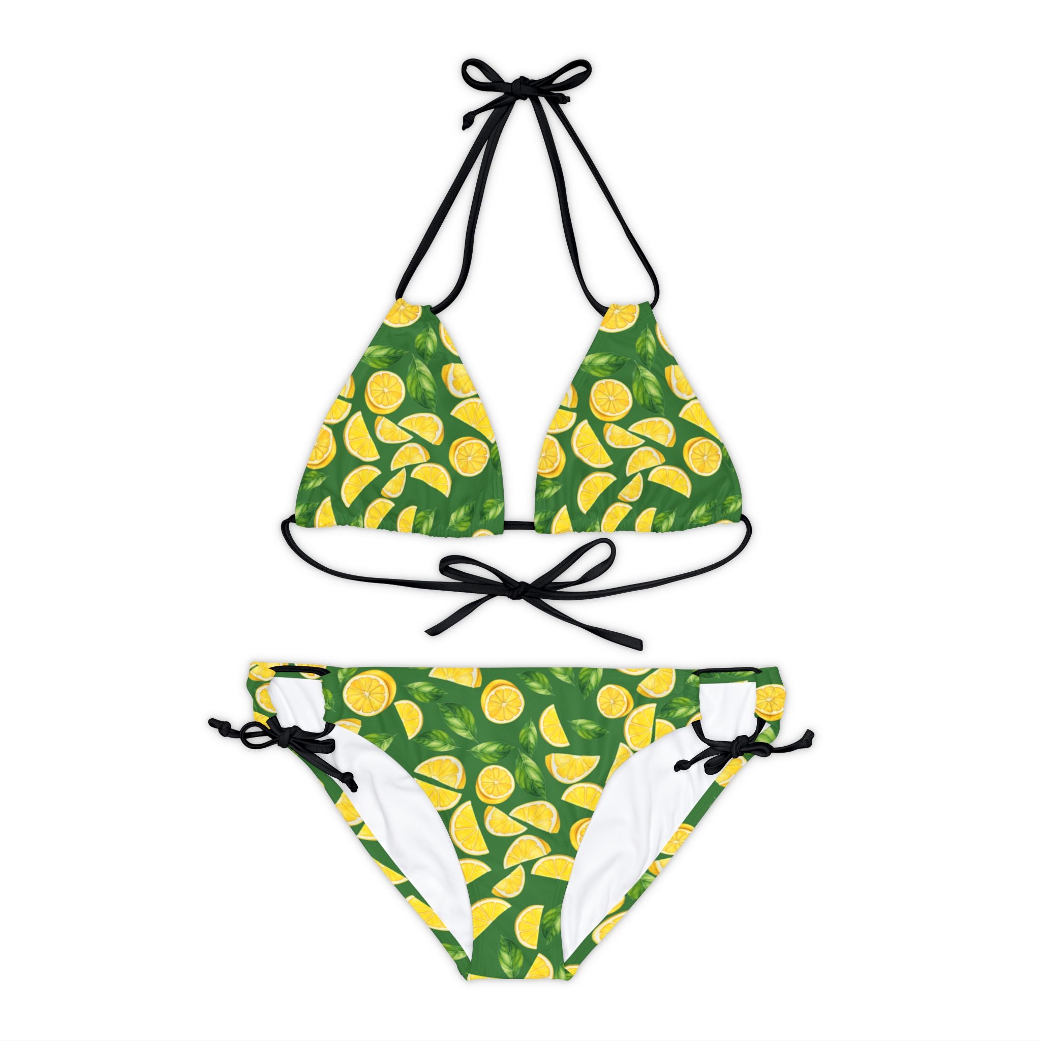 Strappy bikini set lemon and leaves green