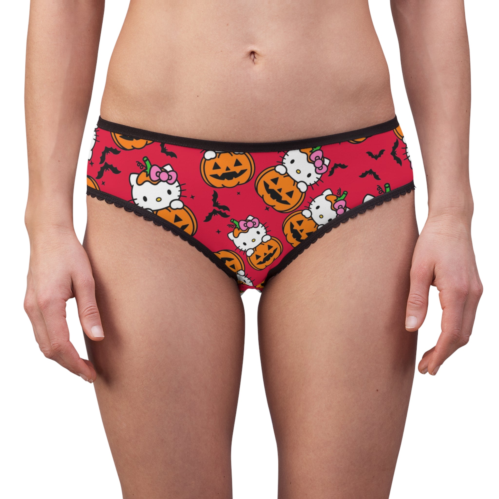 Women's briefs kitty hold pumpkin Halloween red