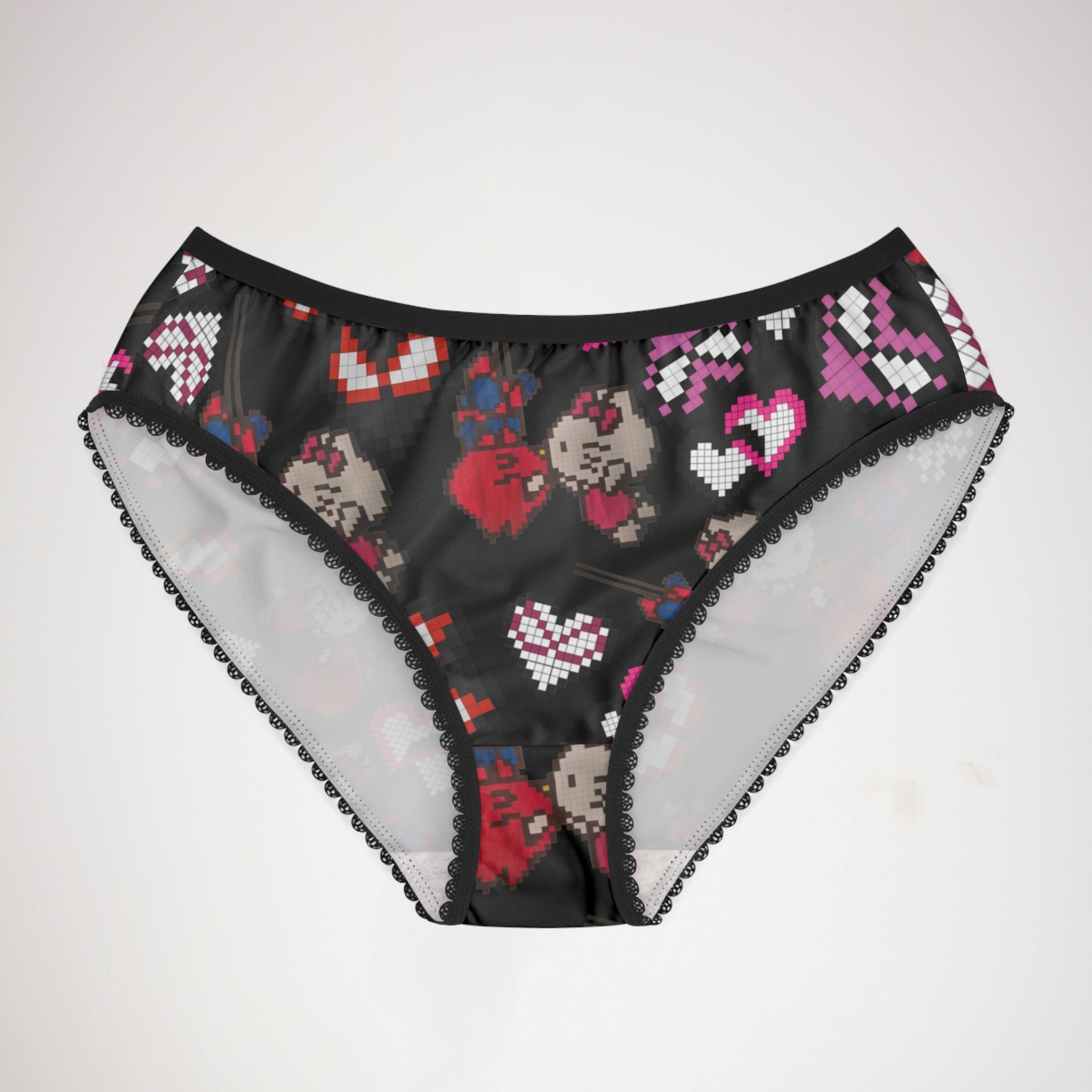 Women's briefs spider kitty pixel kiss hearts black