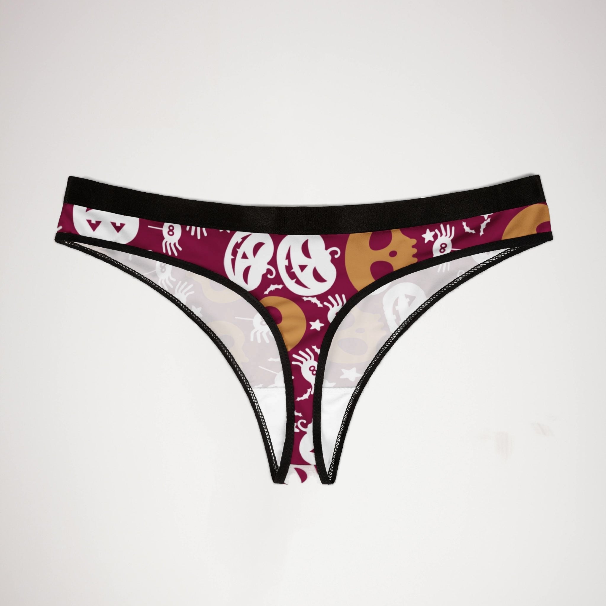 Women's thongs halloween pumpkin spider web berry