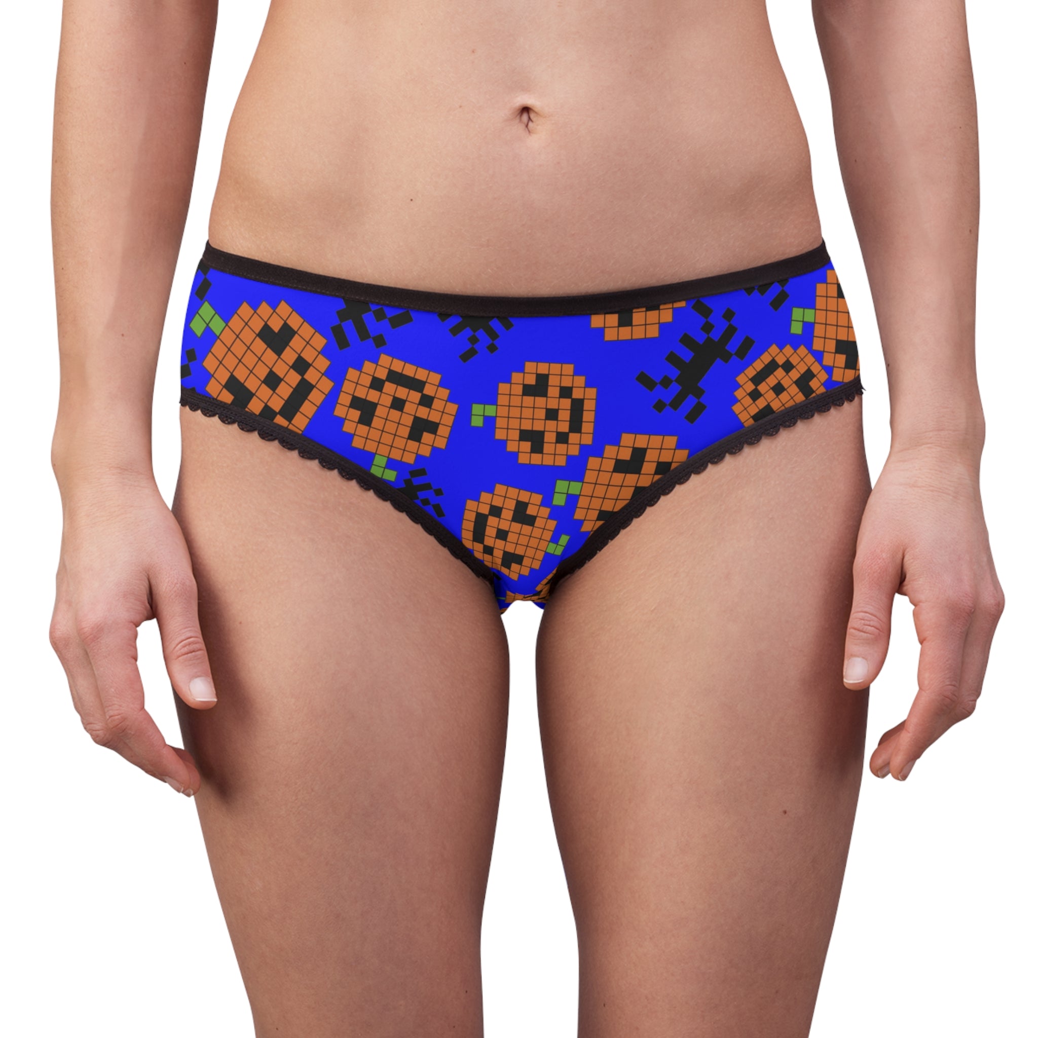 Women's briefs pumpkin spider pixel halloween blue