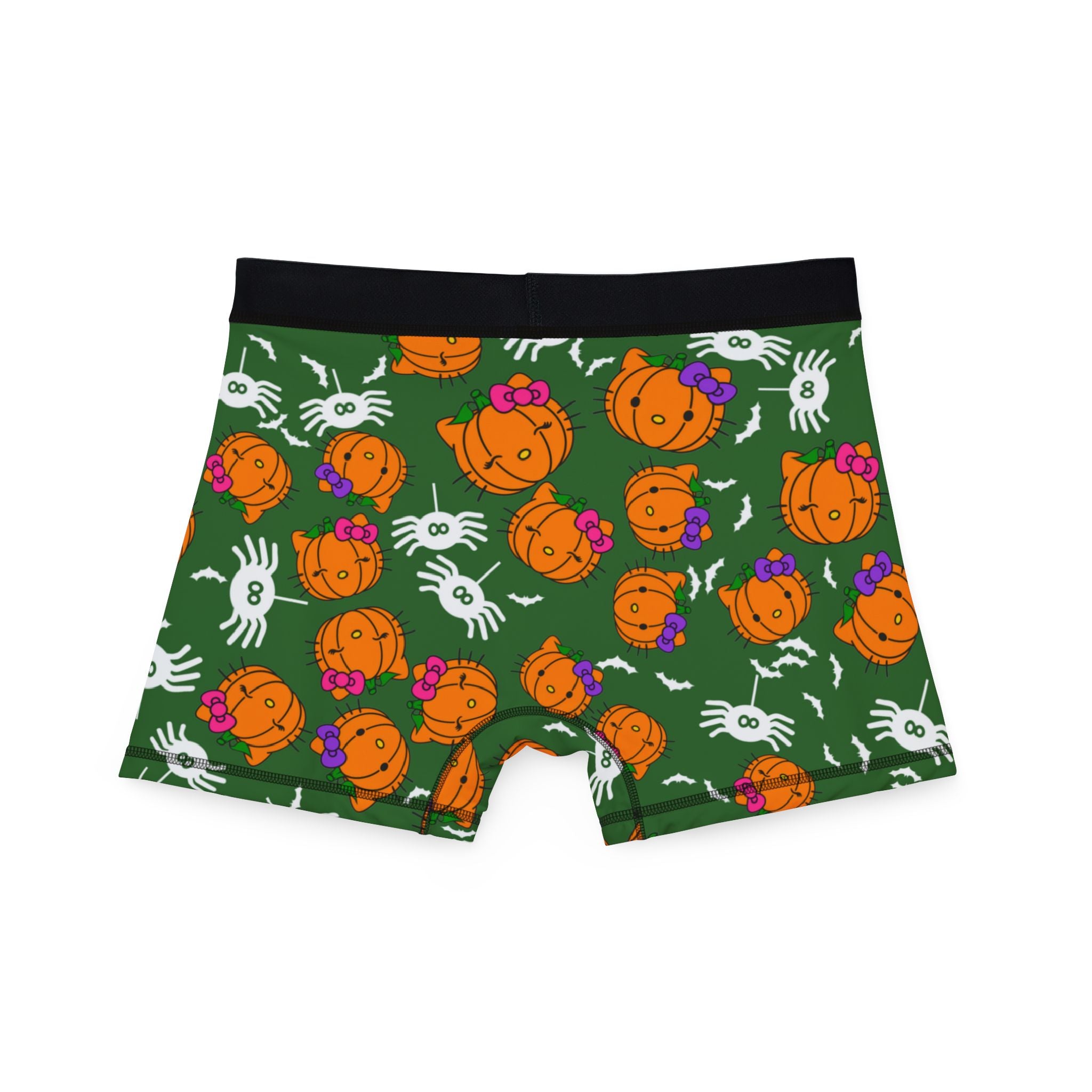 Men's boxers double pumpkin kitty Halloween green