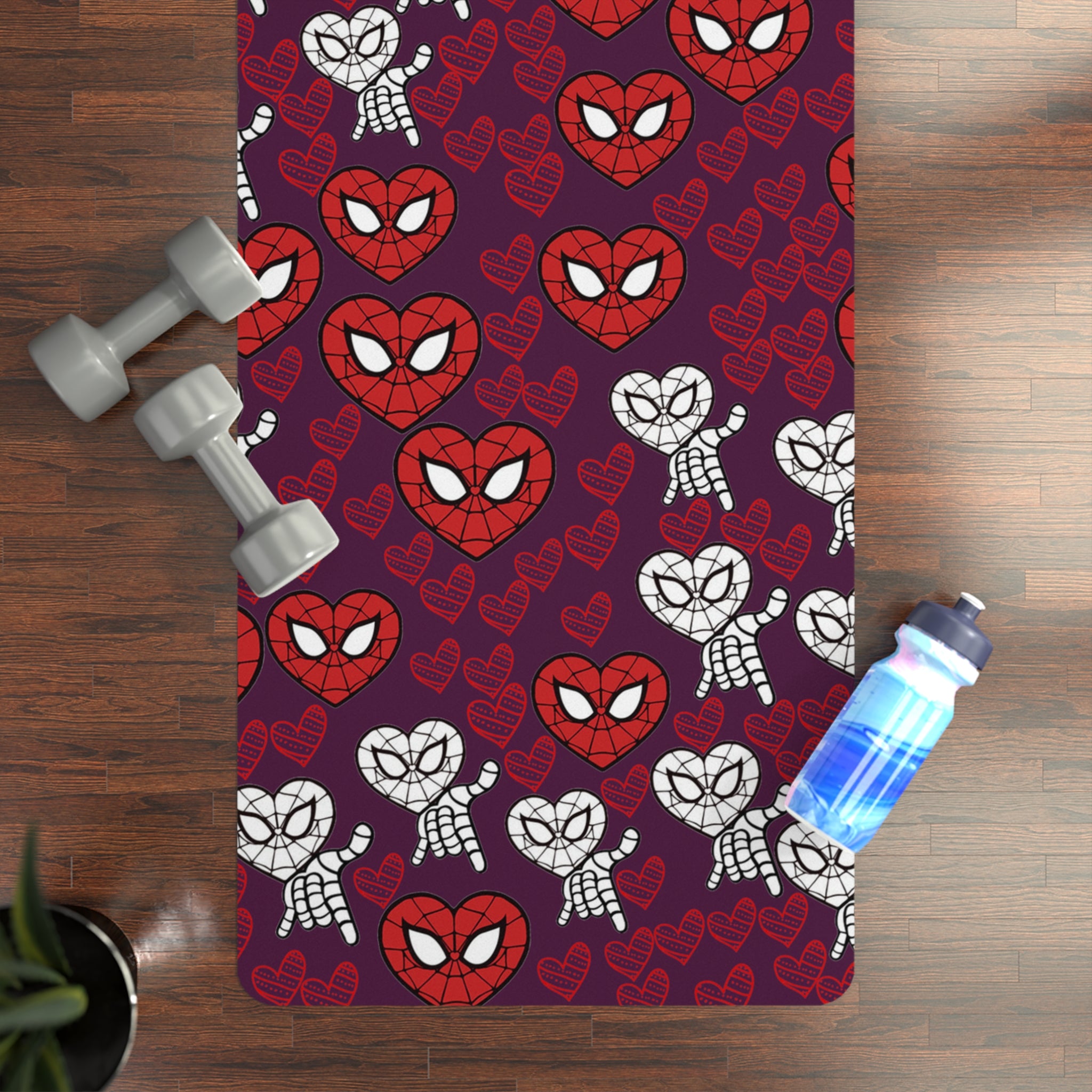 Rubber yoga mat spider heart kiss violet