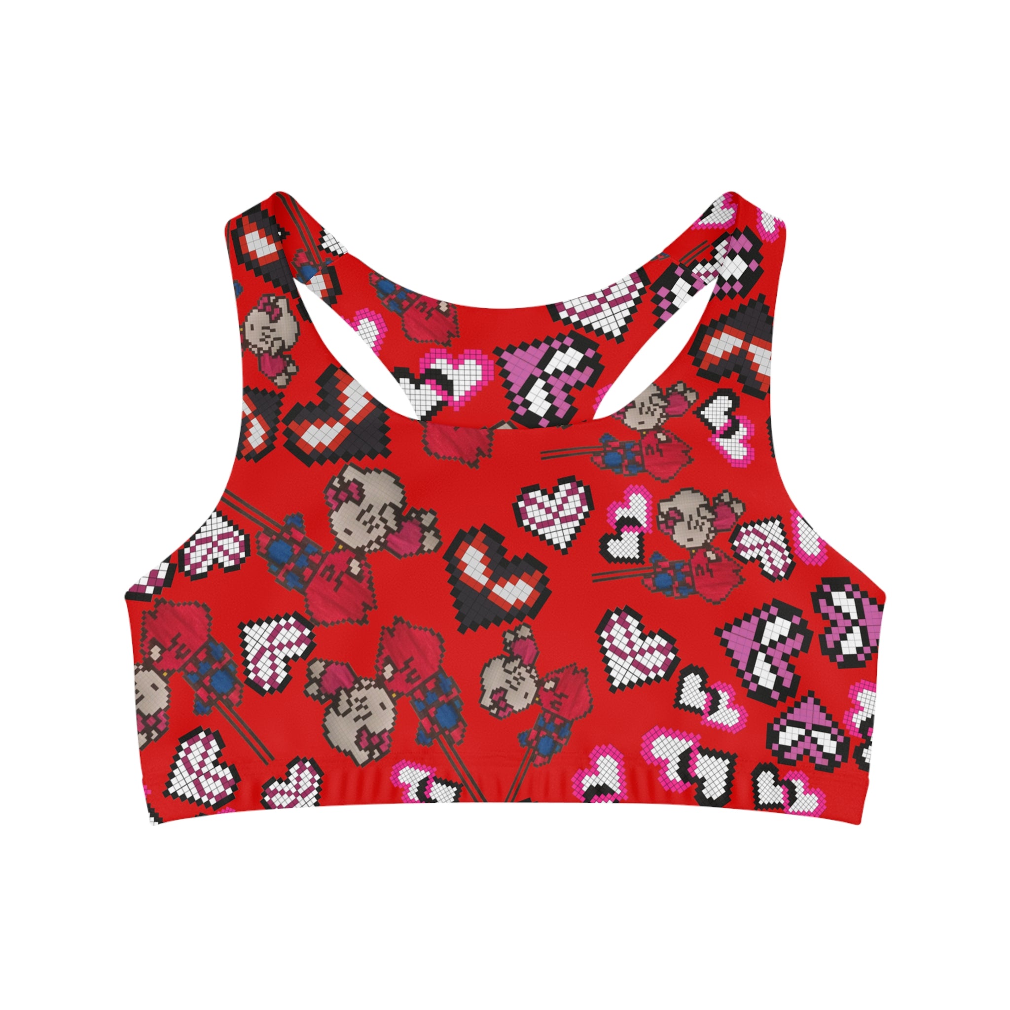 Sports bra spider kitty pixel kiss hearts red