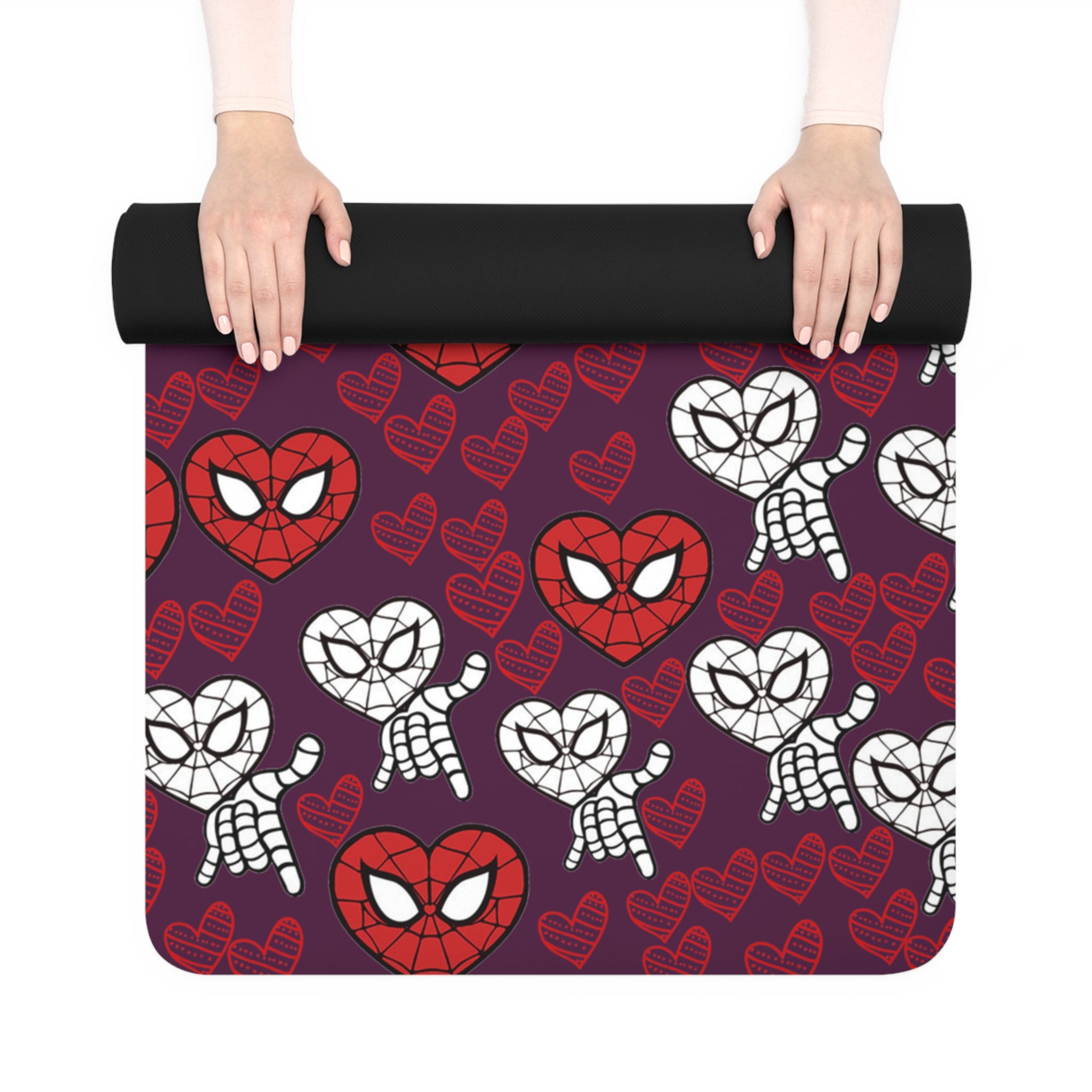 Rubber yoga mat spider heart kiss violet