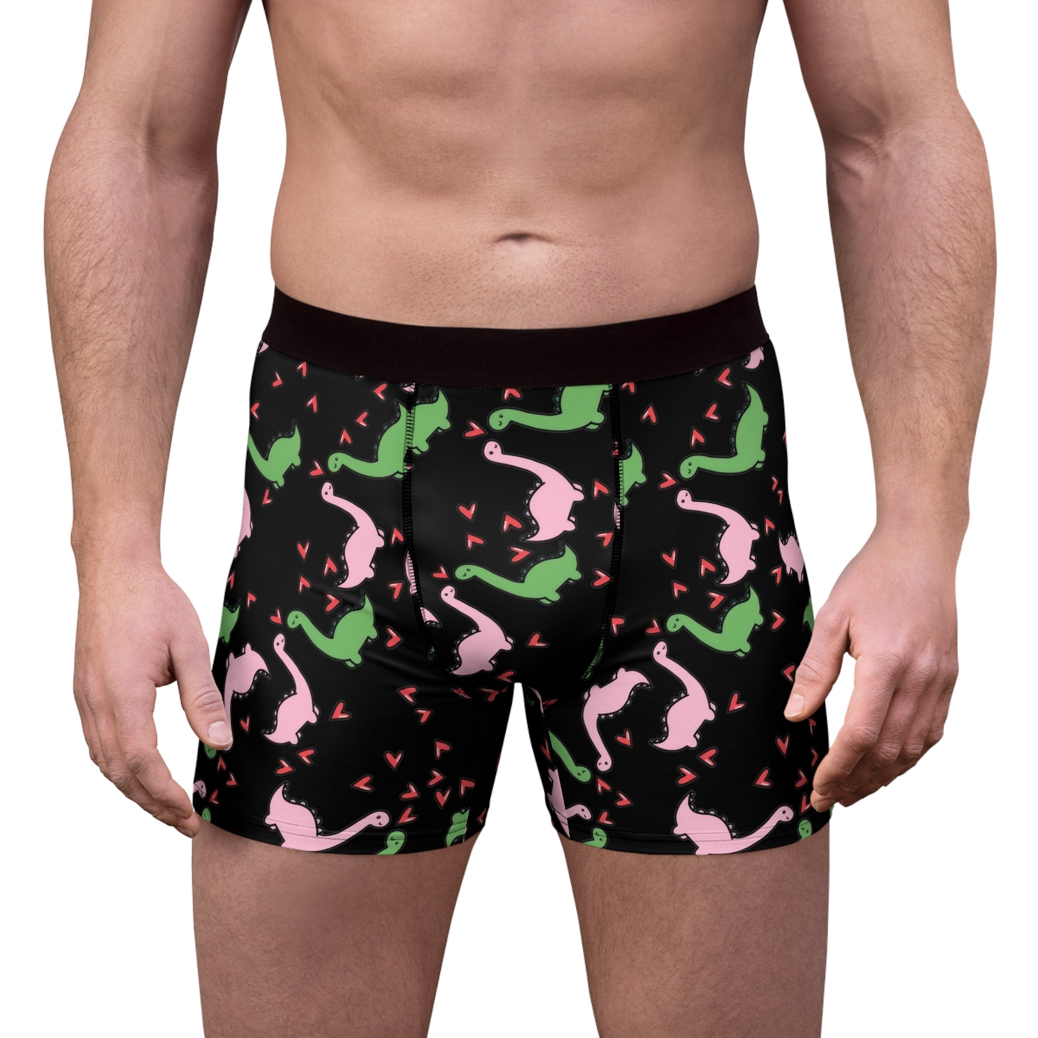 Men's boxer briefs dinosaur valentine heart black