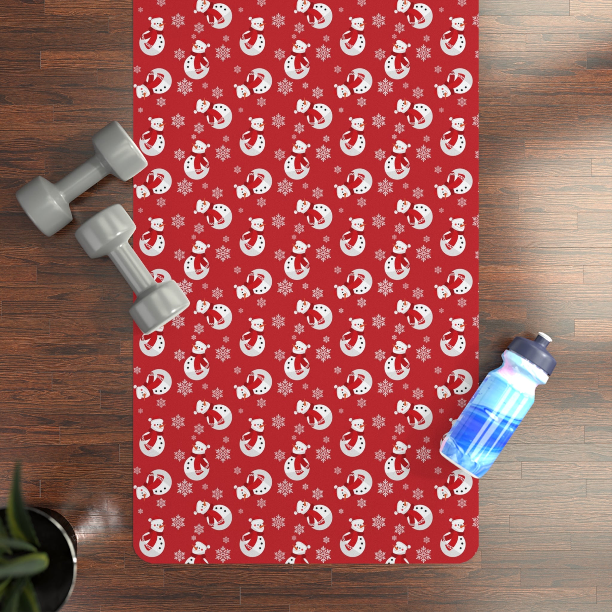 Rubber yoga mat smiling snowman nodel christmas red