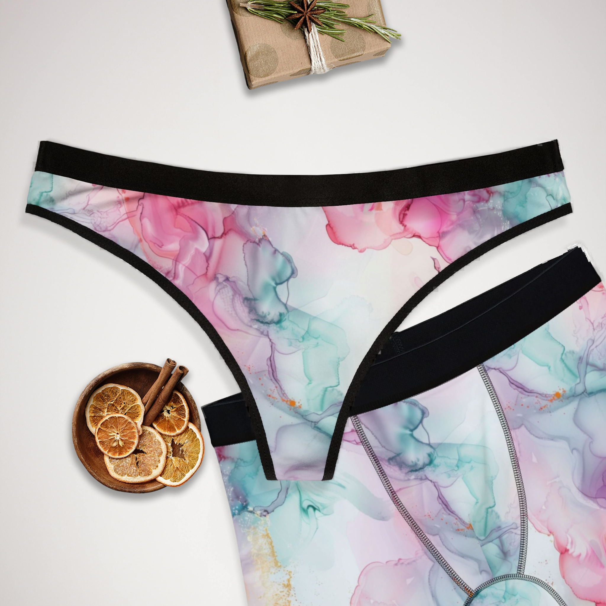 Matching underwear Pastel alcohol Ink for couples boxer & thong set