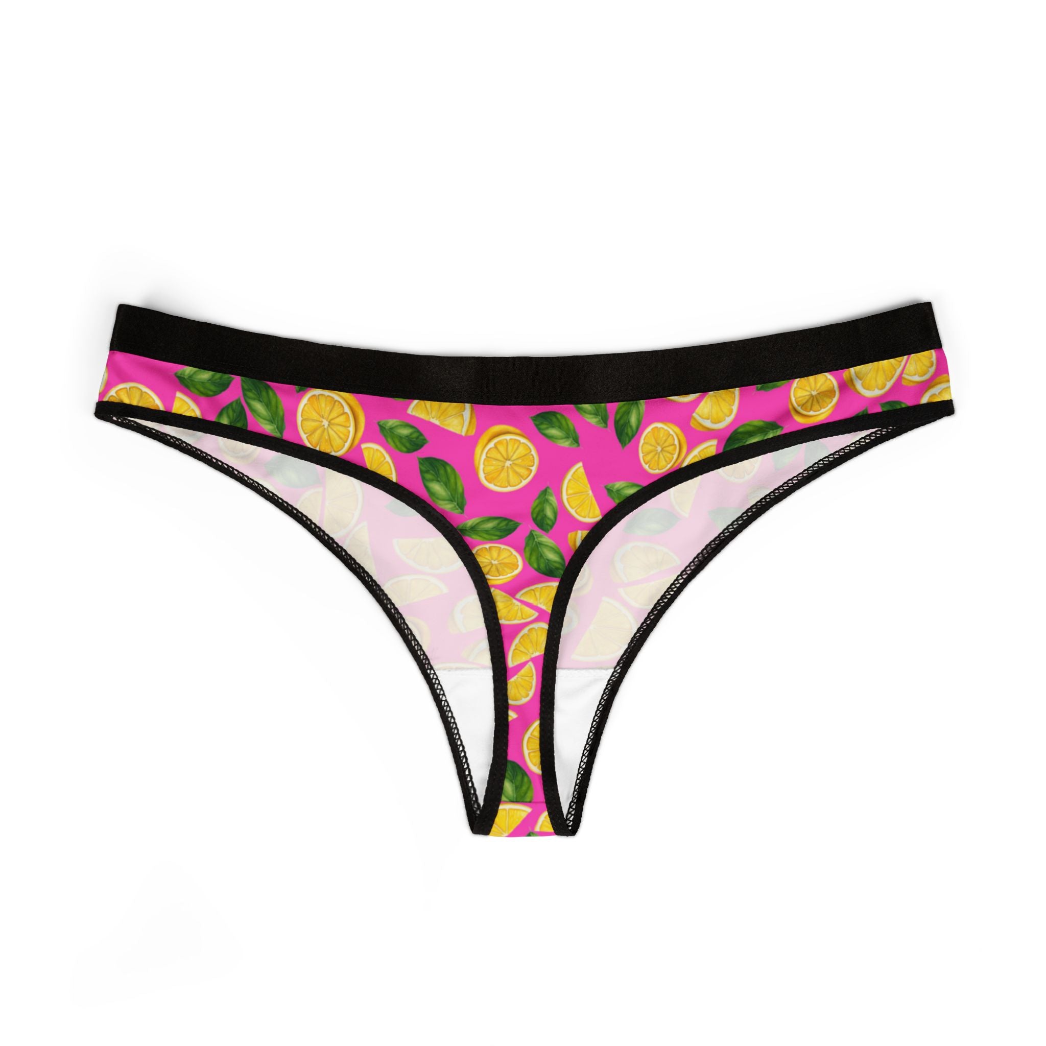 Women's thongs lemon and leaves pink