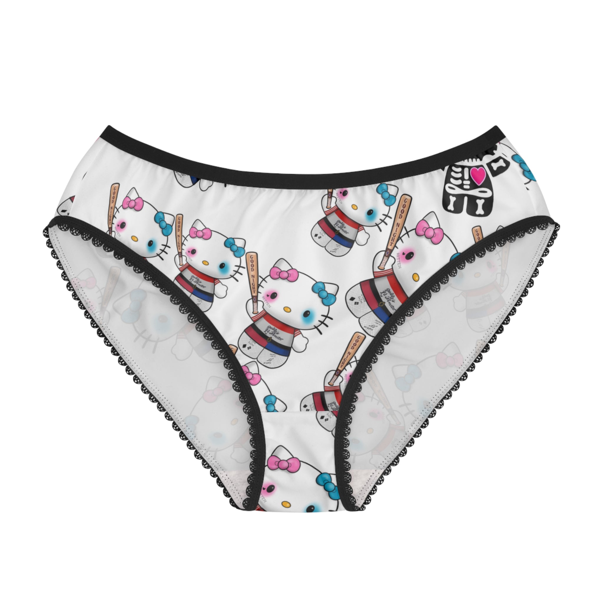 Women's briefs kitty monster Halloween bone white