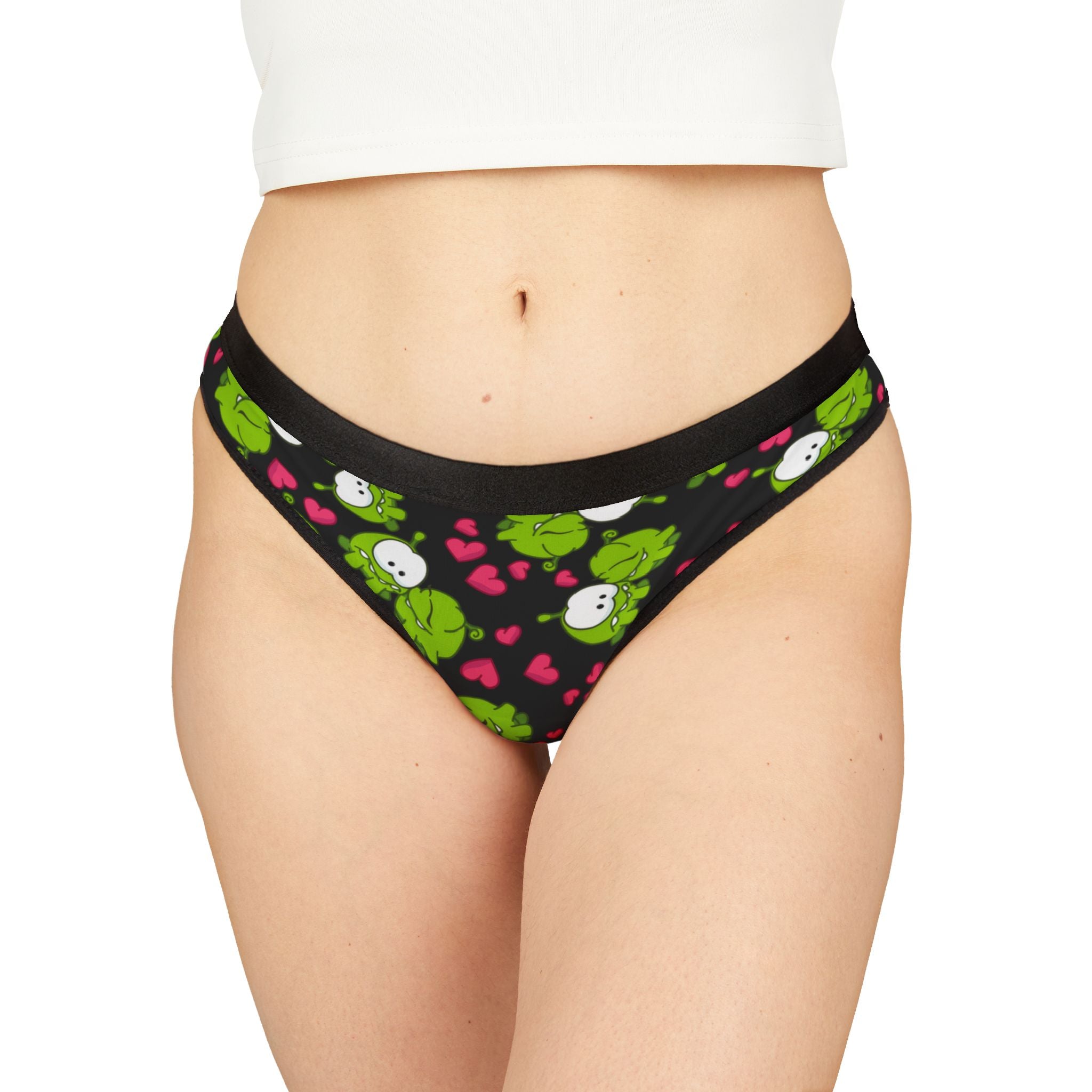 Women's thongs om nom kiss valentine black